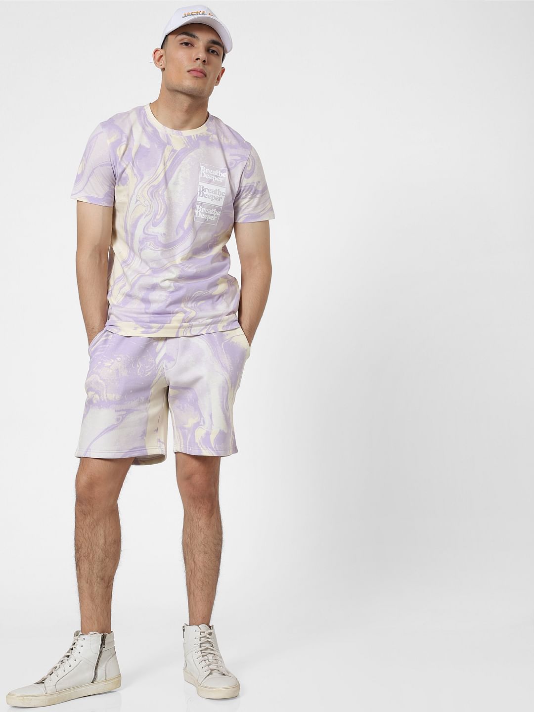Purple Mid Rise Tie Dye Sweatshorts - S
