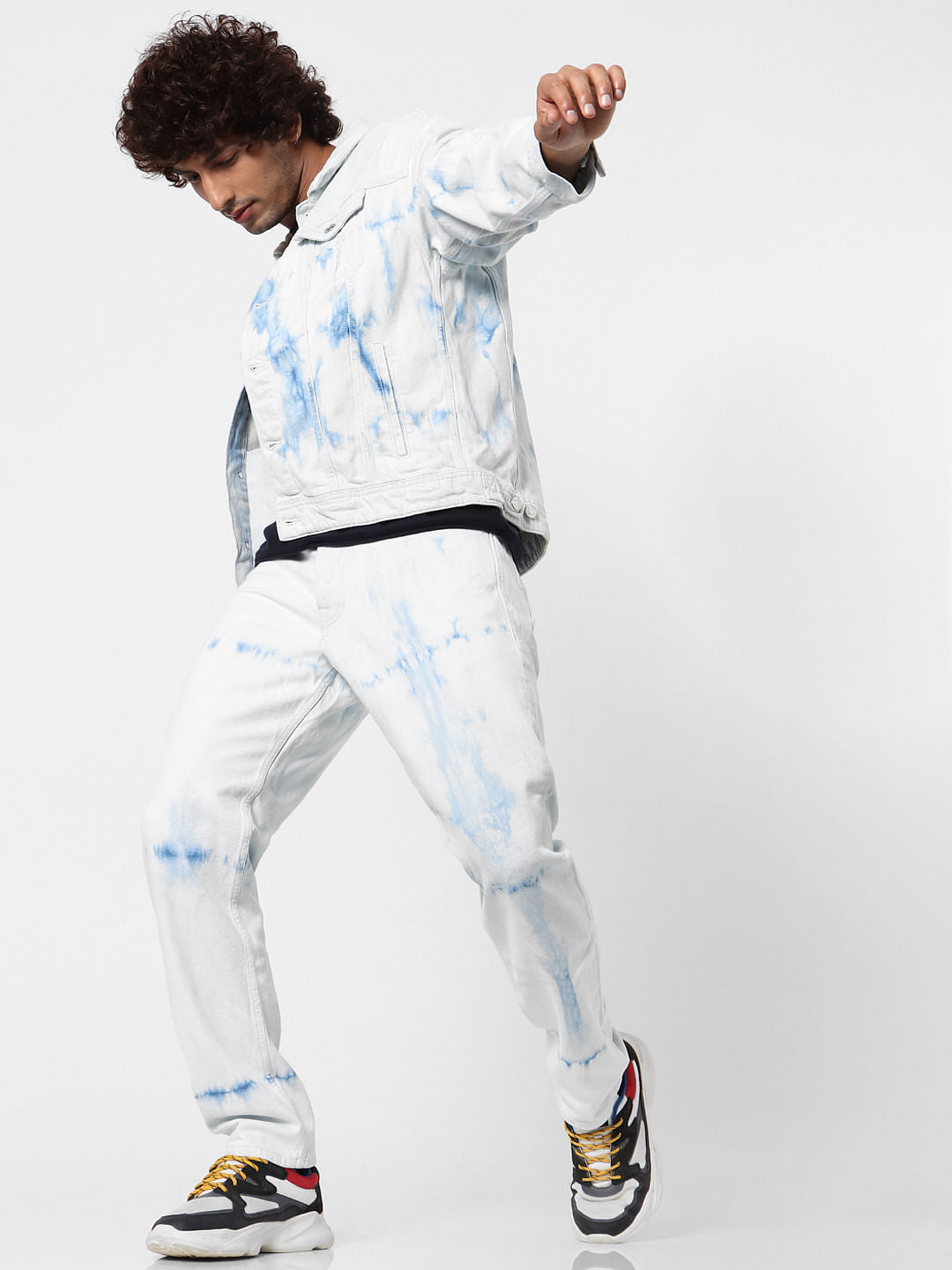 Blue Mid Rise Chris Tie Dye Anti Fit Jeans - 28/30
