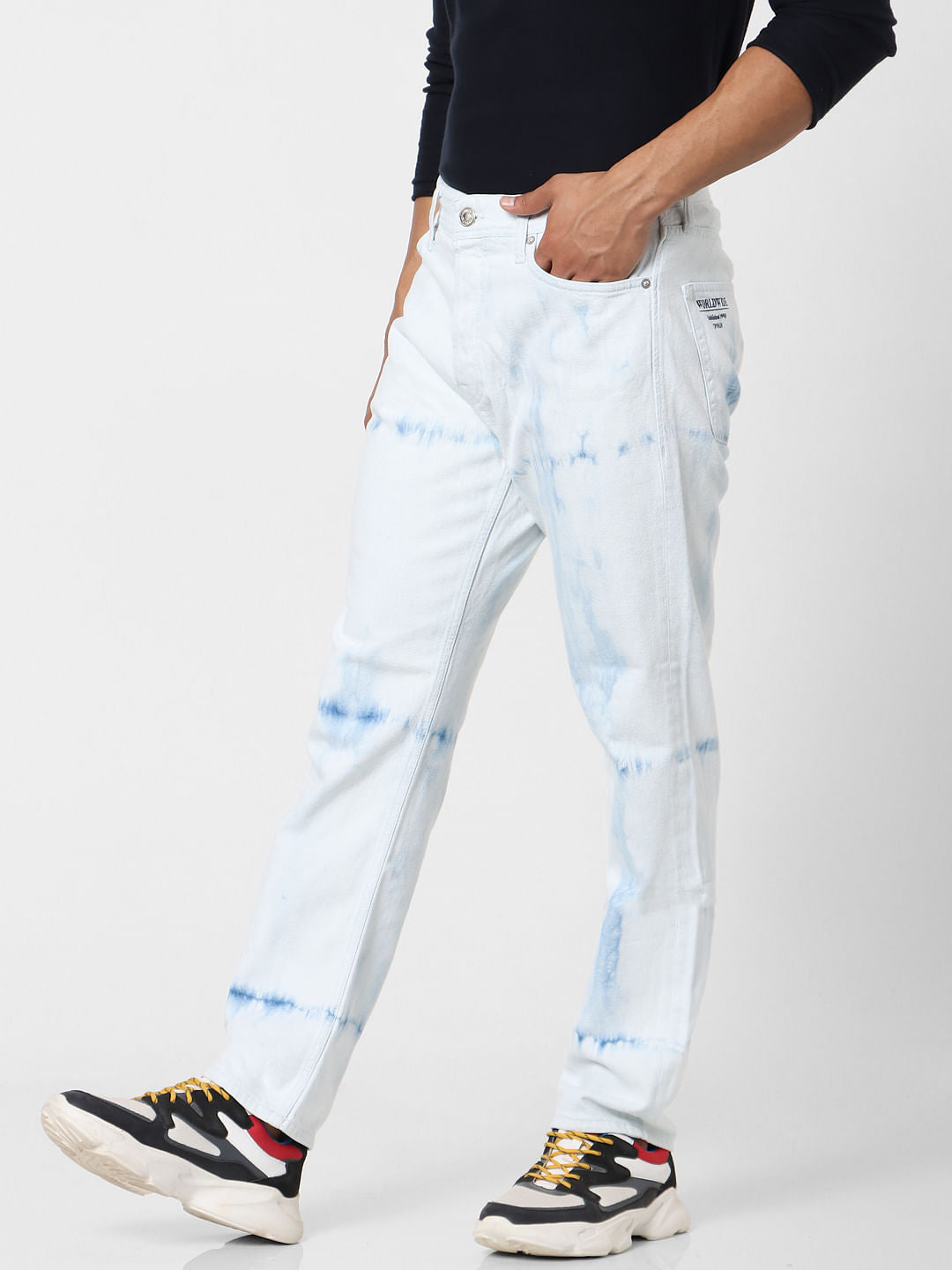 Blue Mid Rise Chris Tie Dye Anti Fit Jeans