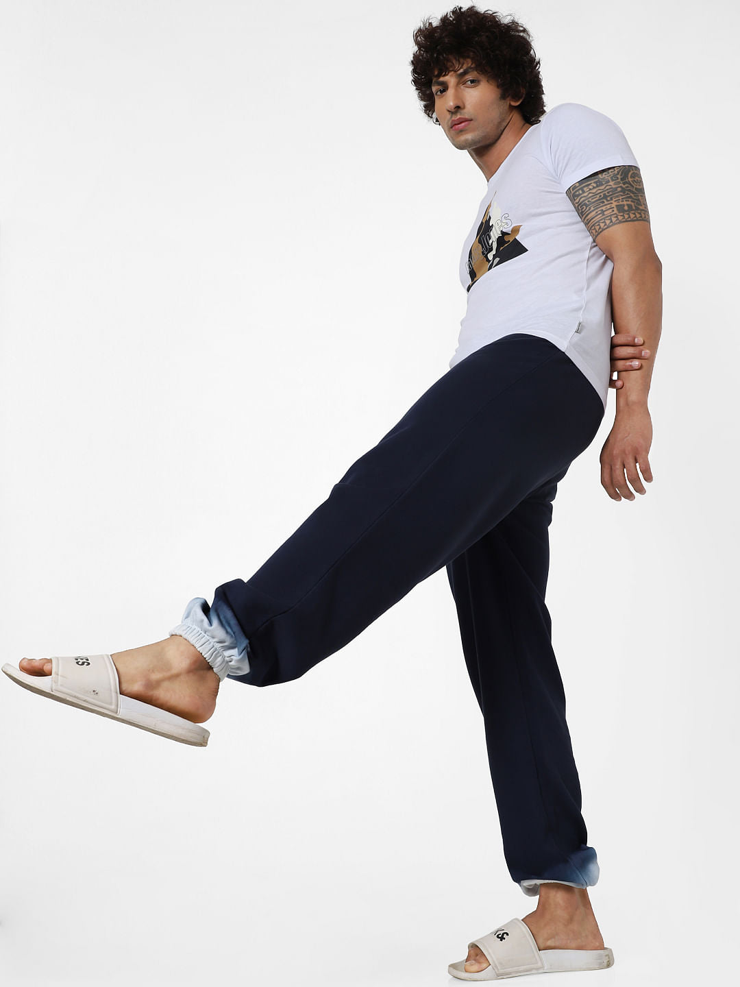 Blue Mid Rise Tie Dye Sweatpants