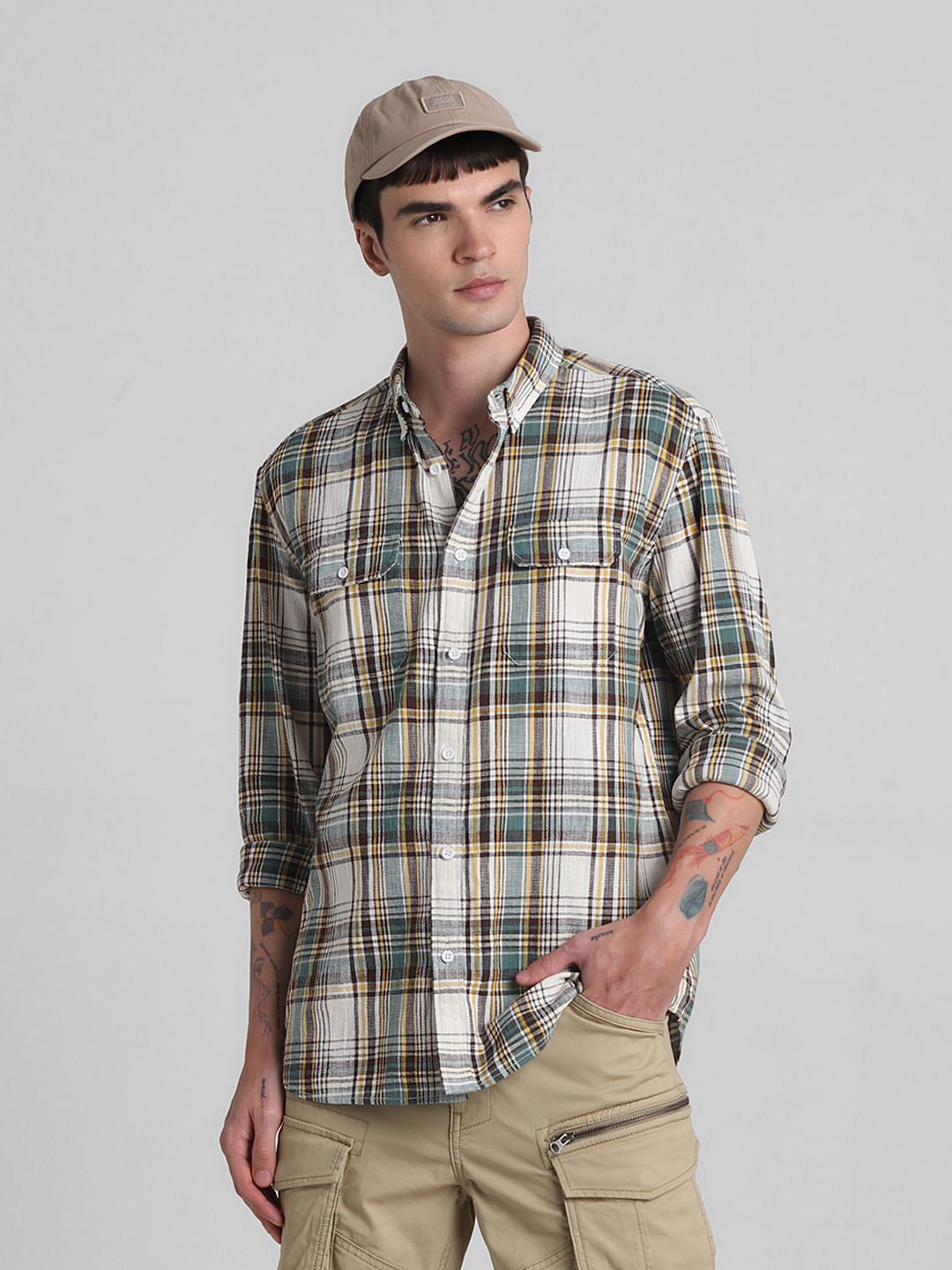 White Check Full Sleeves Shirt - S
