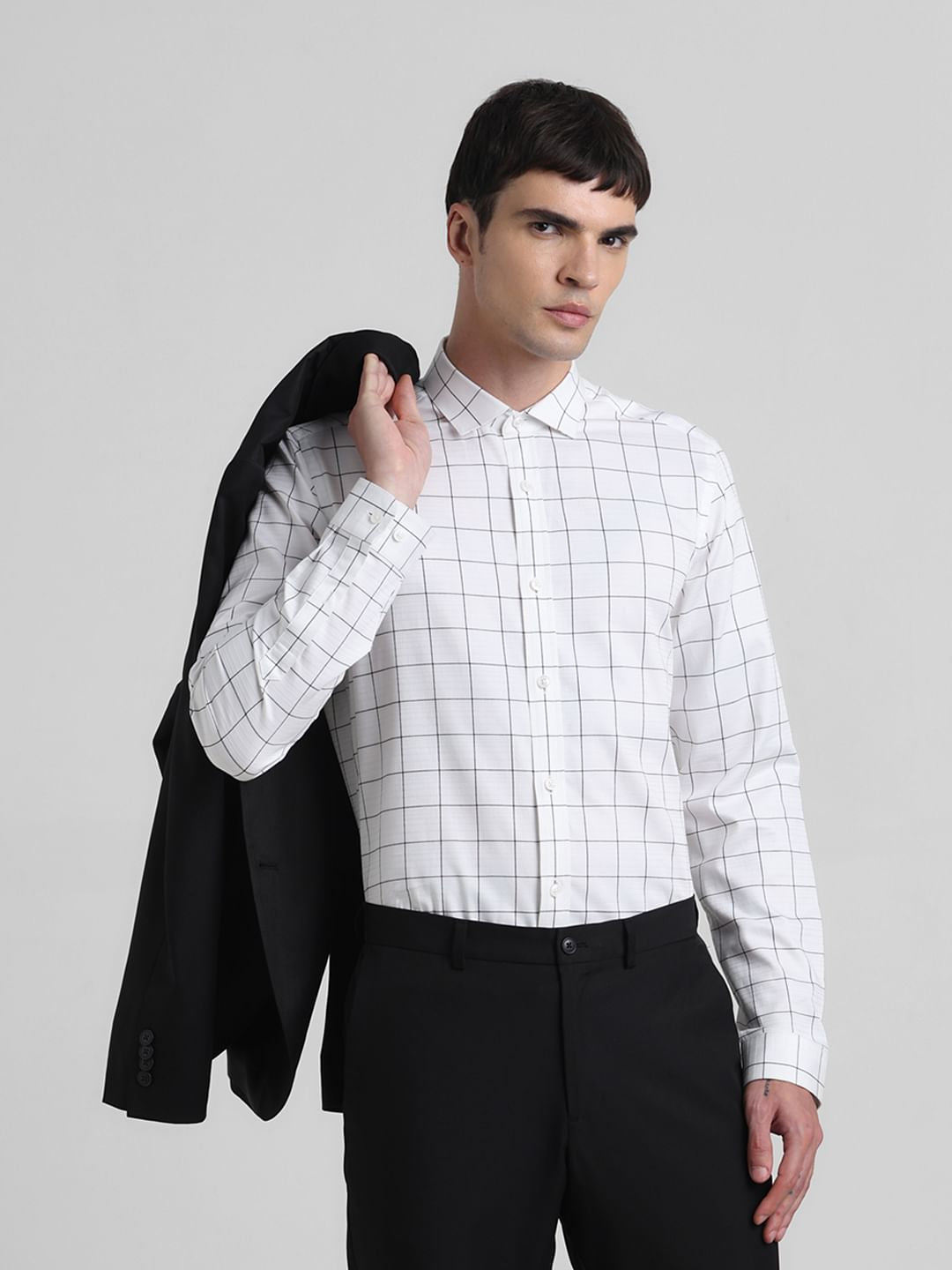 White Dobby Check Full Sleeves Shirt - S