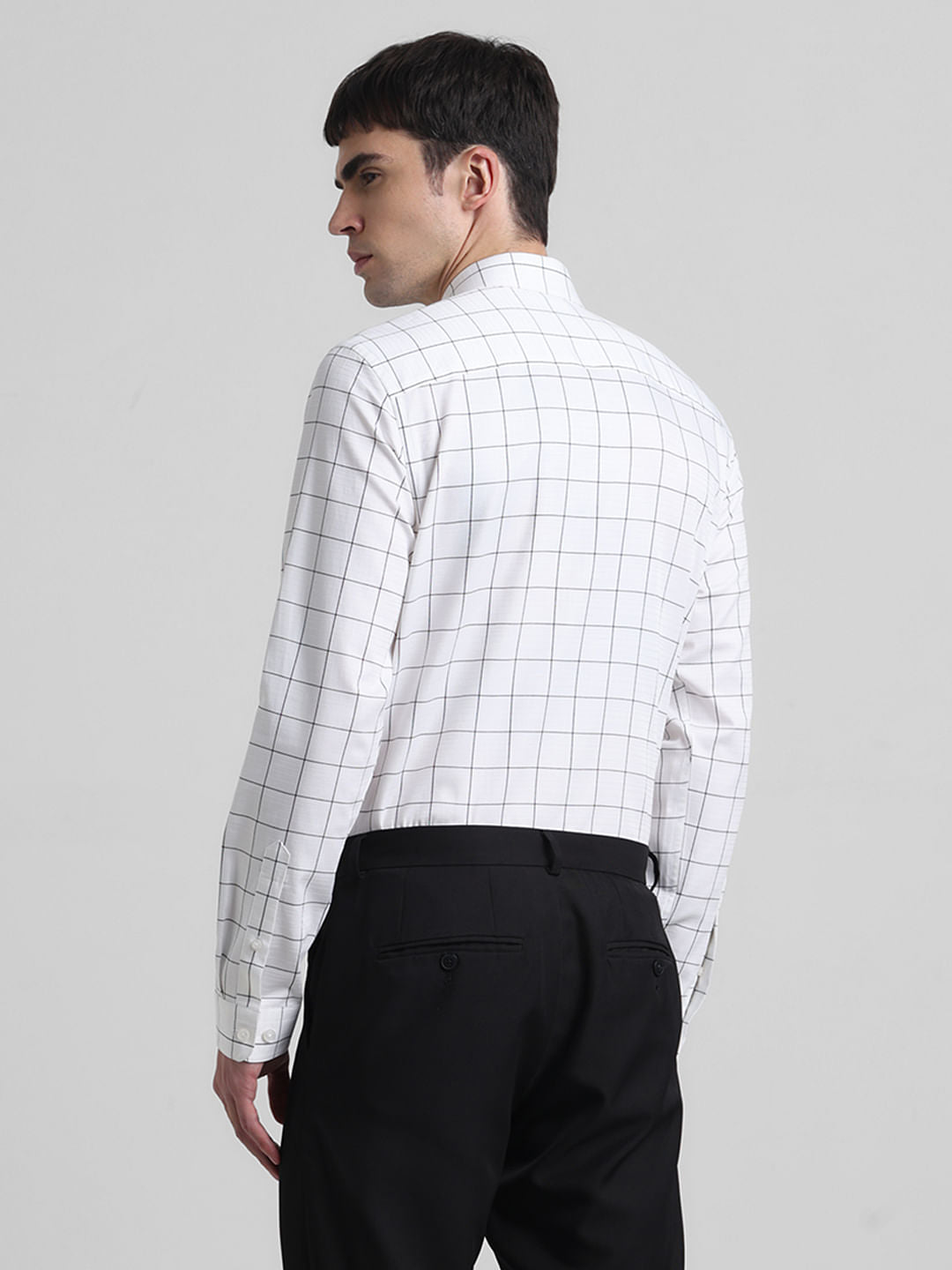 White Dobby Check Full Sleeves Shirt