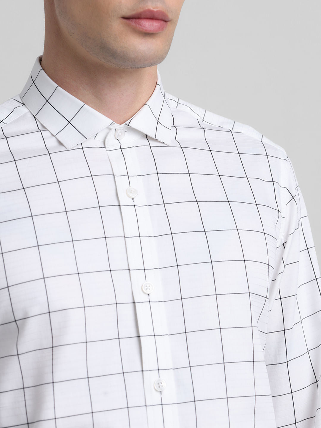 White Dobby Check Full Sleeves Shirt