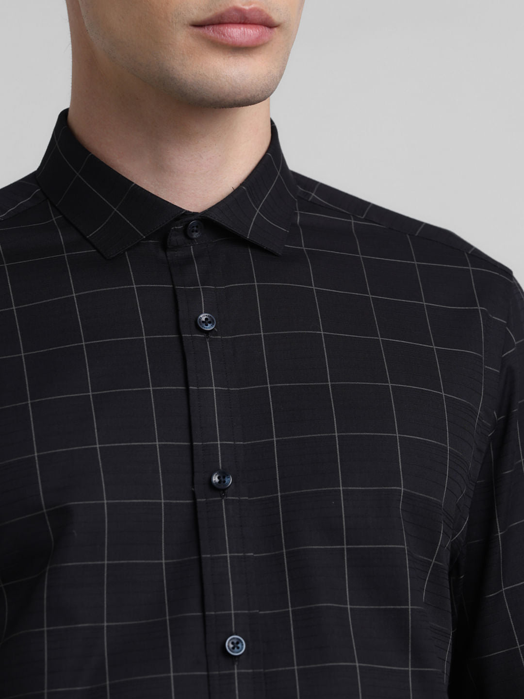 Black Dobby Check Full Sleeves Shirt