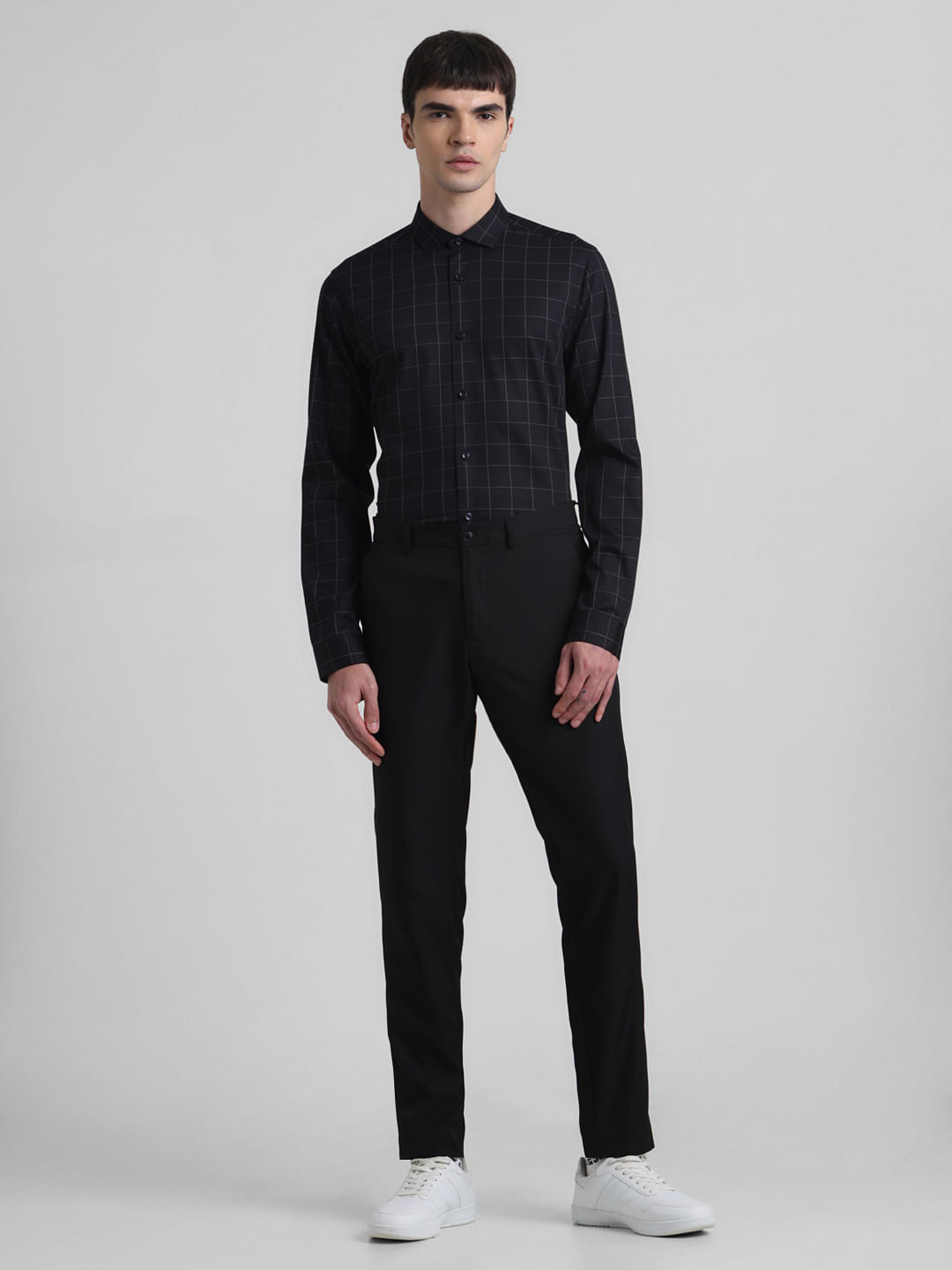 Black Dobby Check Full Sleeves Shirt