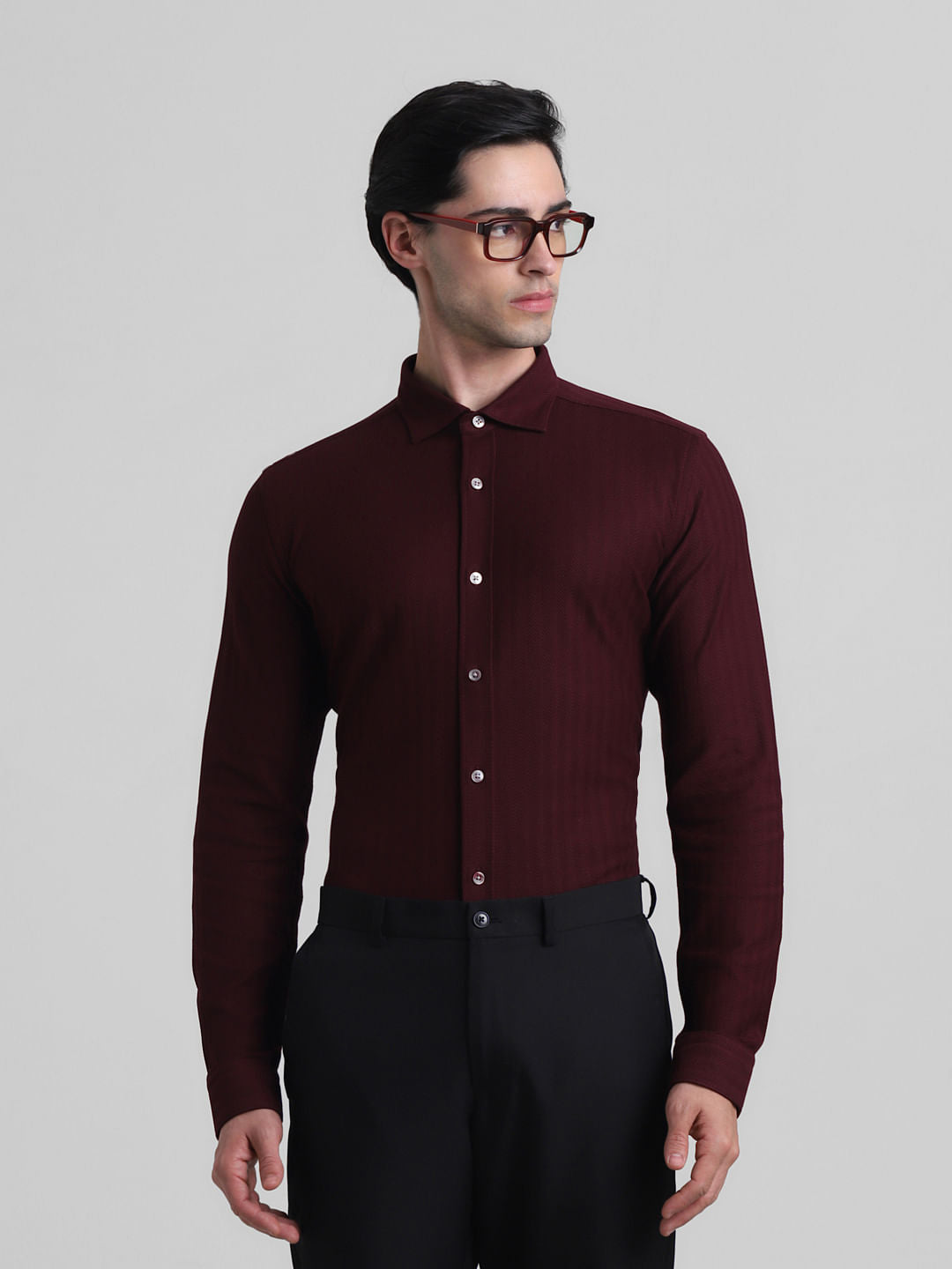 Maroon Chevron Print Knitted Shirt - S