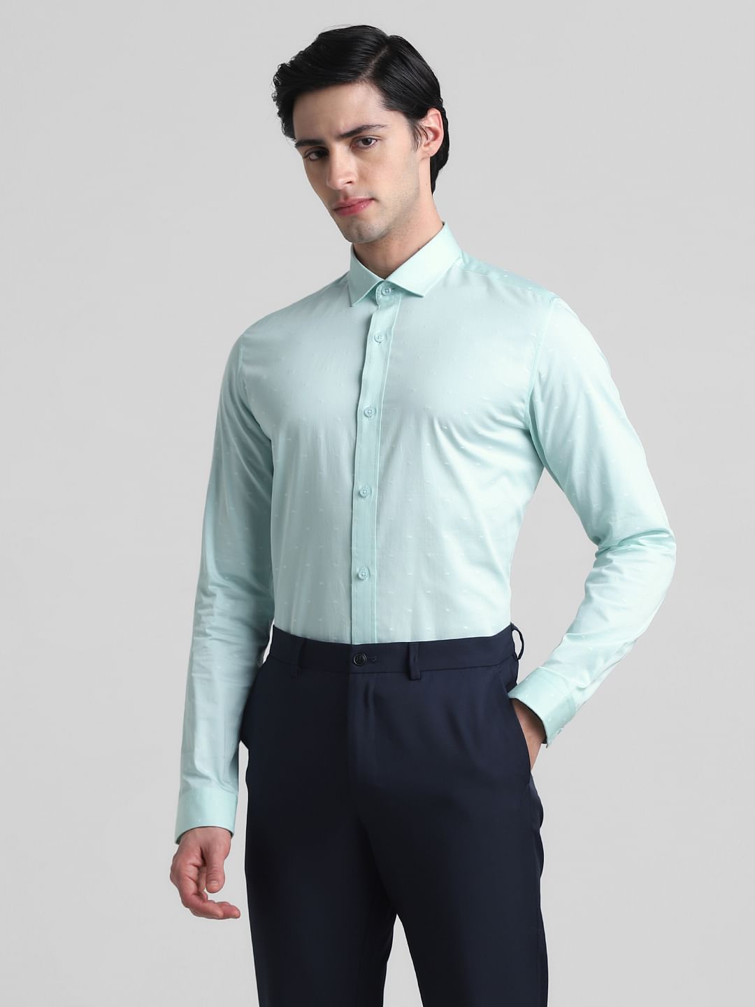 Light Green Dobby Full Sleeves Shirt