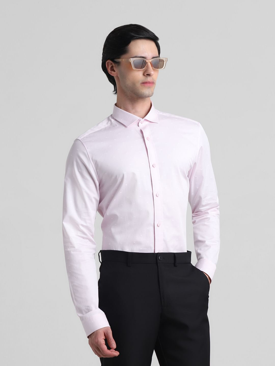 Light Pink Dobby Full Sleeves Shirt - S