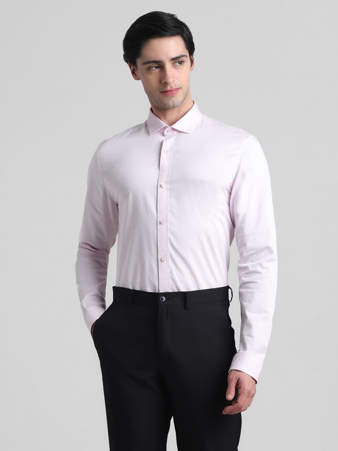 Light Pink Dobby Full Sleeves Shirt