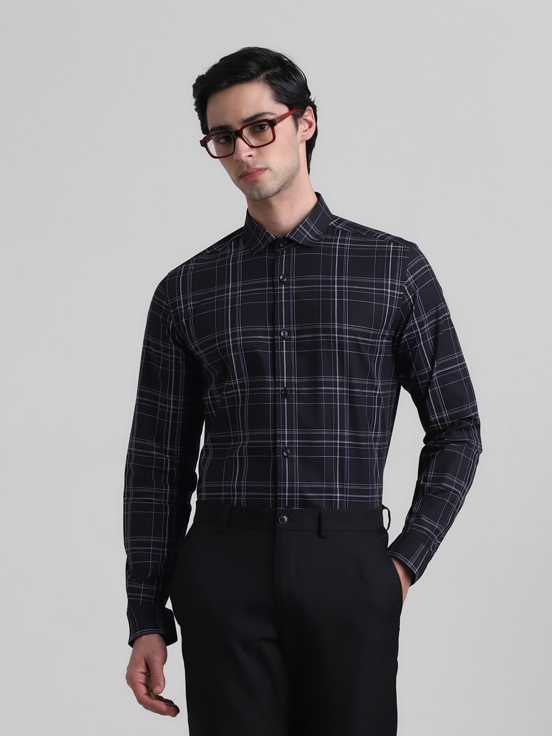 Black Check Print Full Sleeves Shirt - S