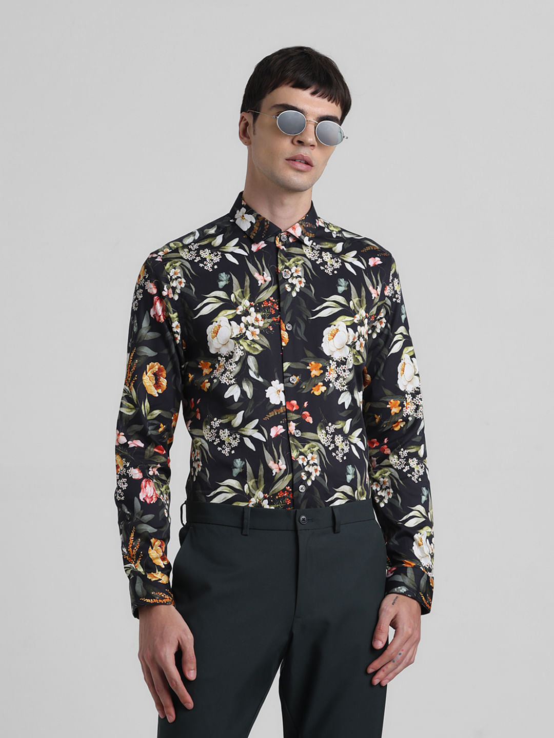 Black Floral Full Sleeves Shirt