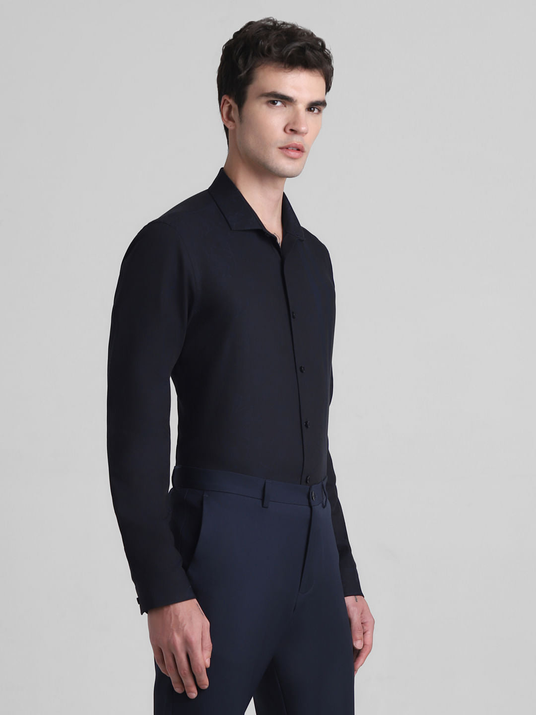 Navy Blue Dobby Full Sleeves Shirt