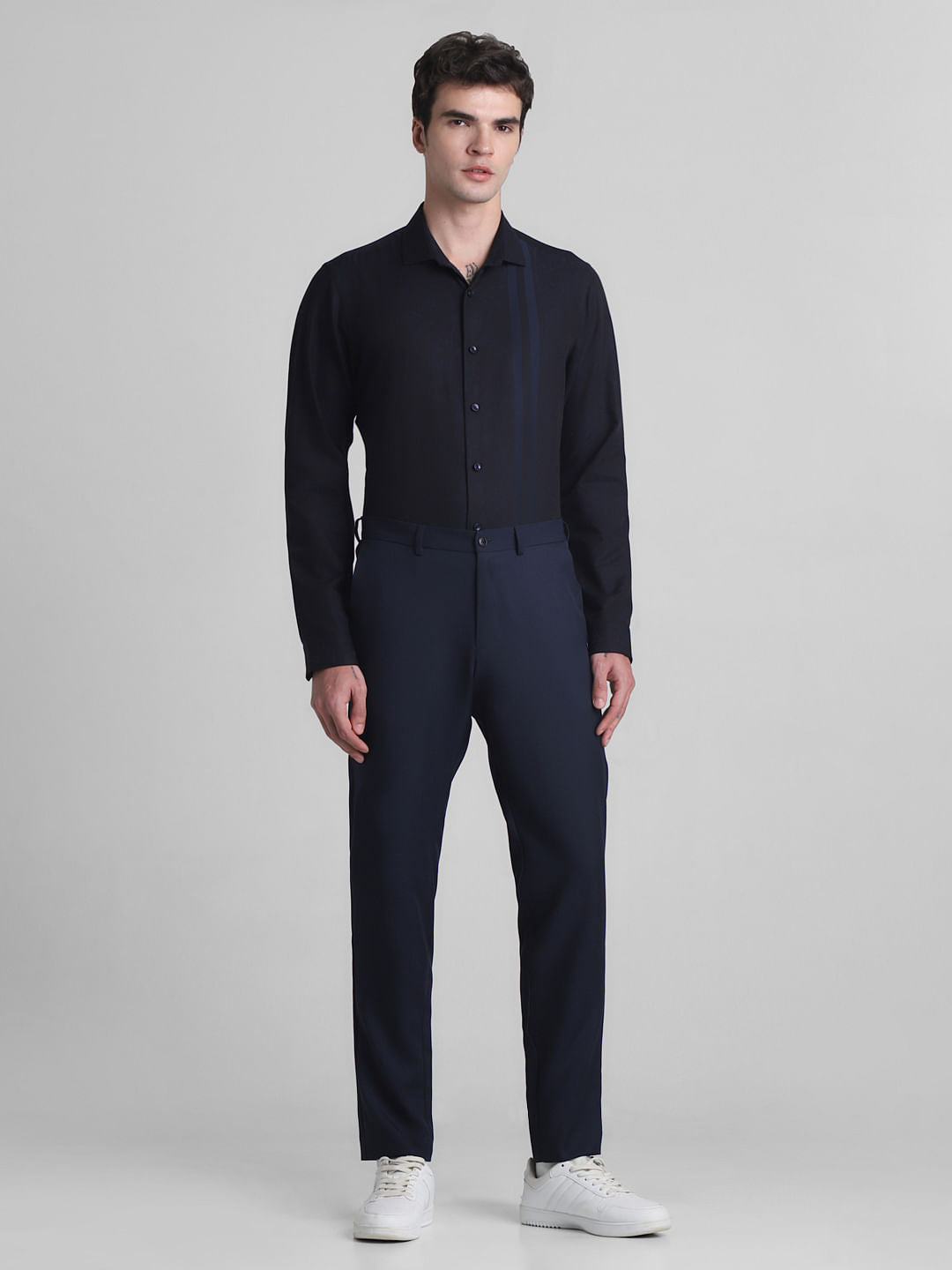 Navy Blue Dobby Full Sleeves Shirt