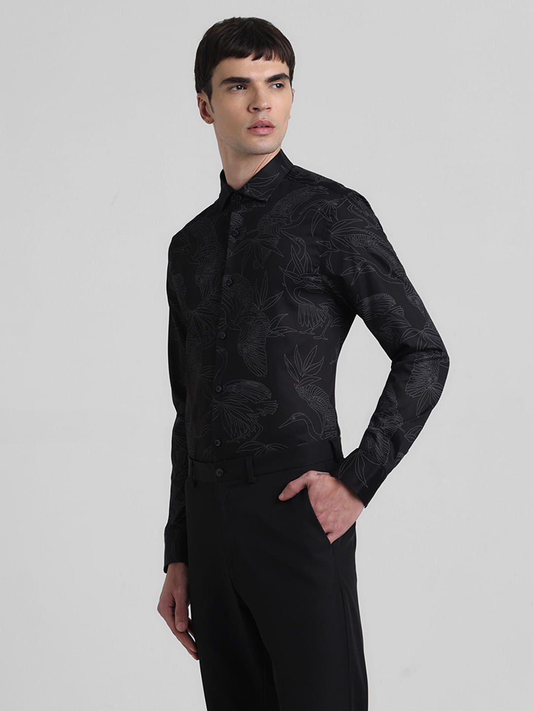 Black Abstract Print Full Sleeves Shirt