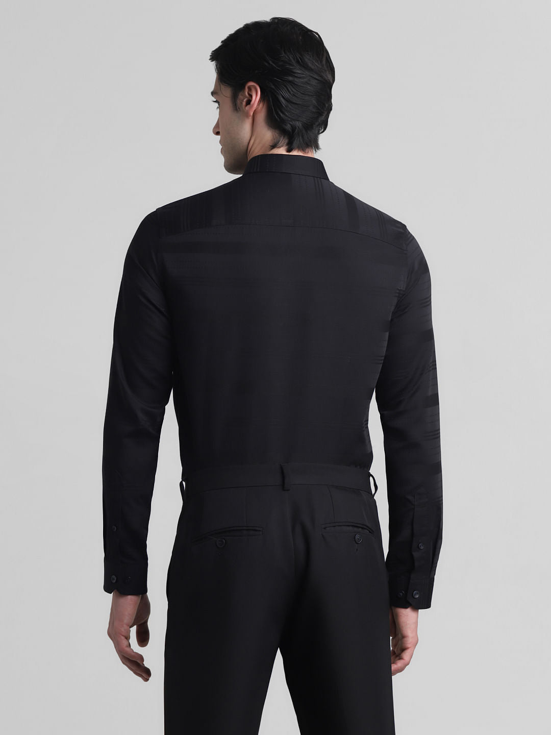 Black Dobby Striped Full Sleeves Shirt