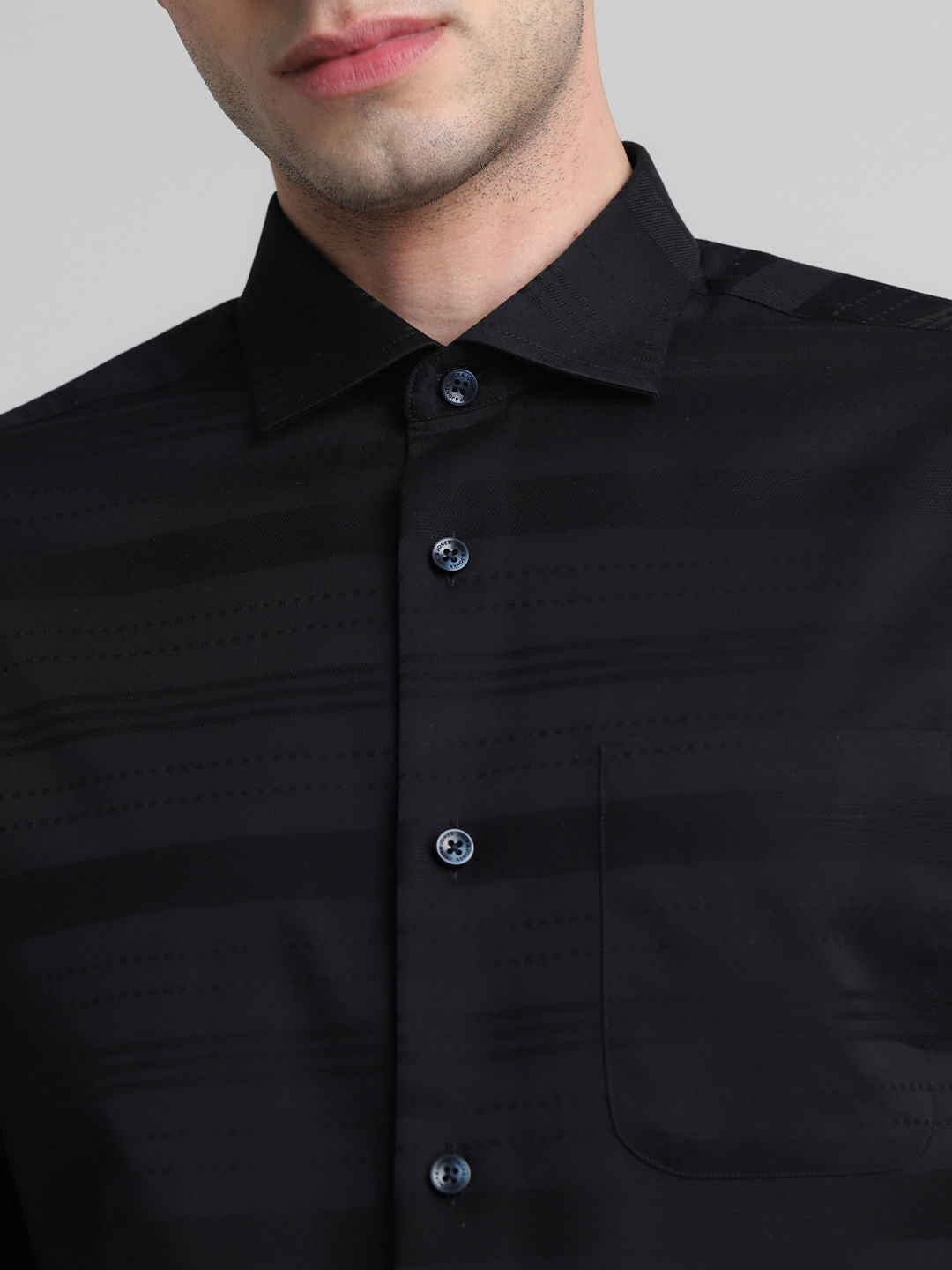 Black Dobby Striped Full Sleeves Shirt