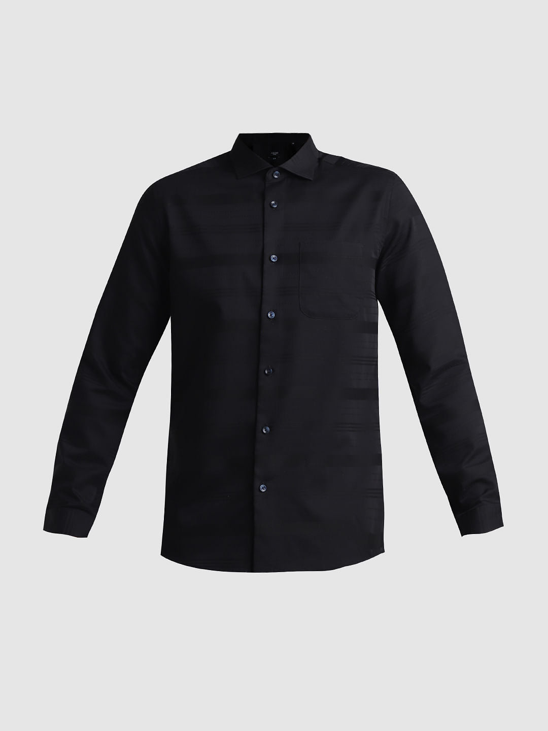 Black Dobby Striped Full Sleeves Shirt