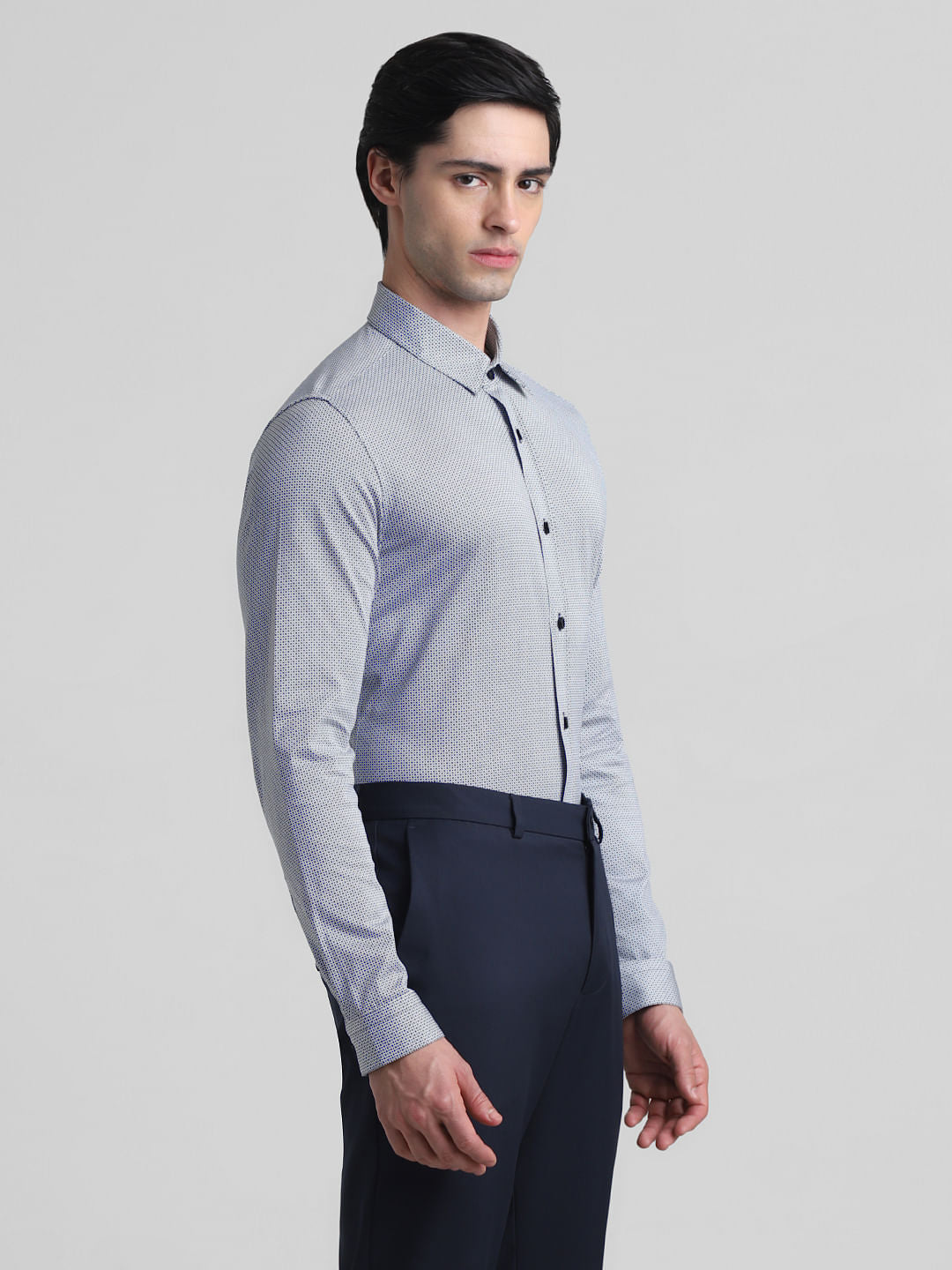 Navy Blue Printed Full Sleeves Shirt