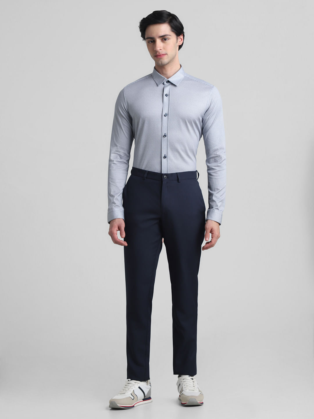 Navy Blue Printed Full Sleeves Shirt