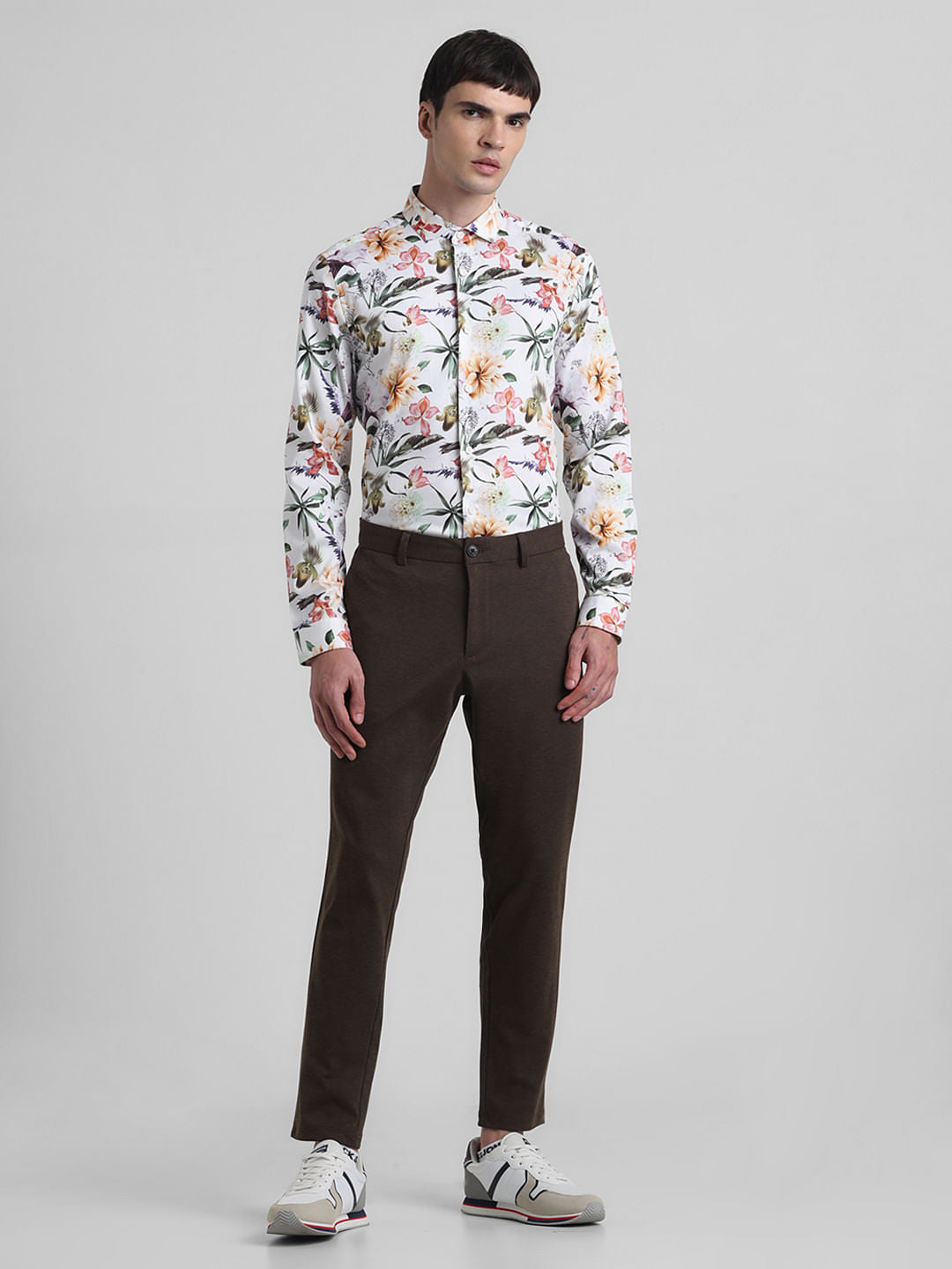 White Floral Print Full Sleeves Shirt