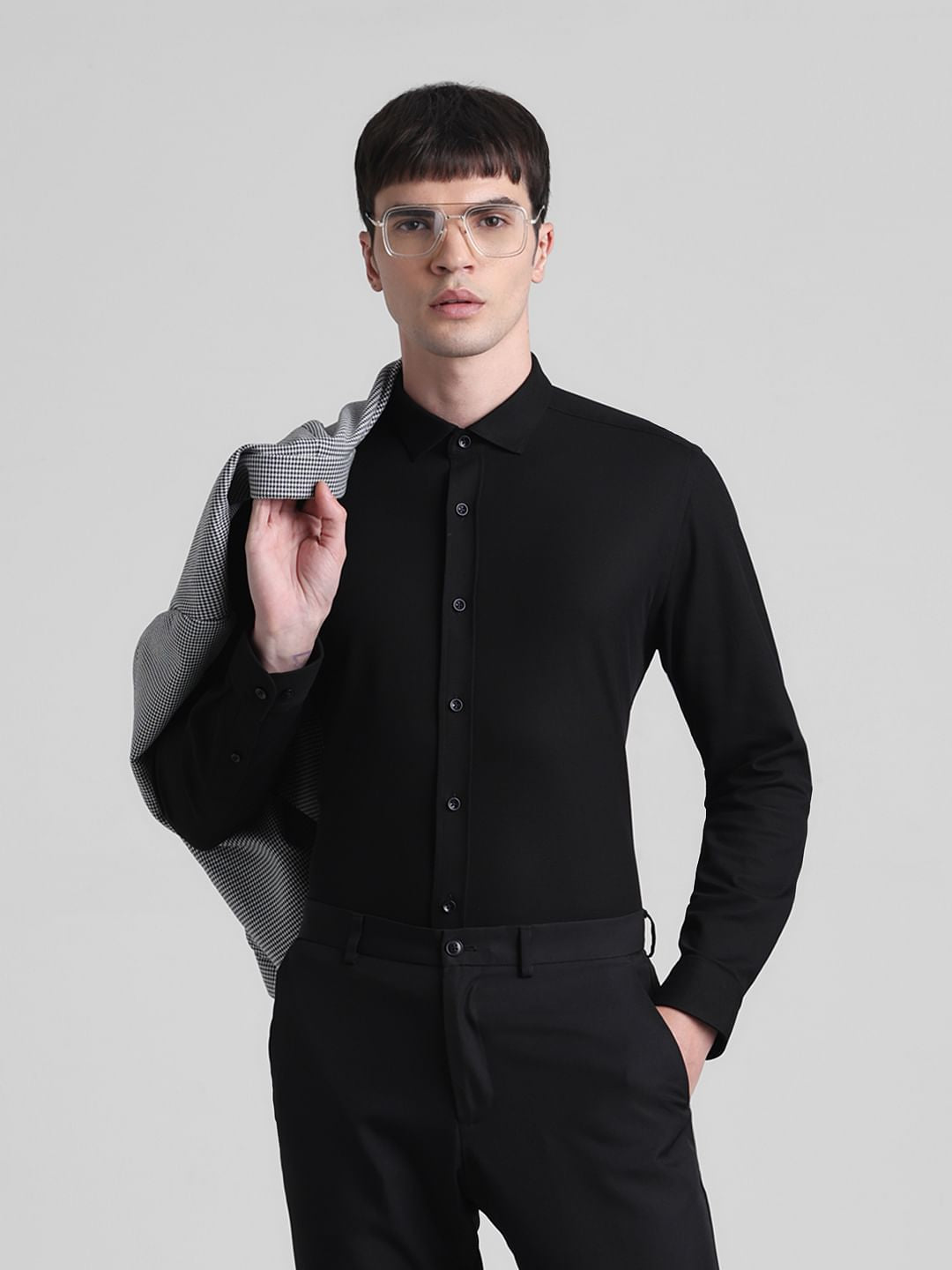 Black Knitted Full Sleeves Shirt - S