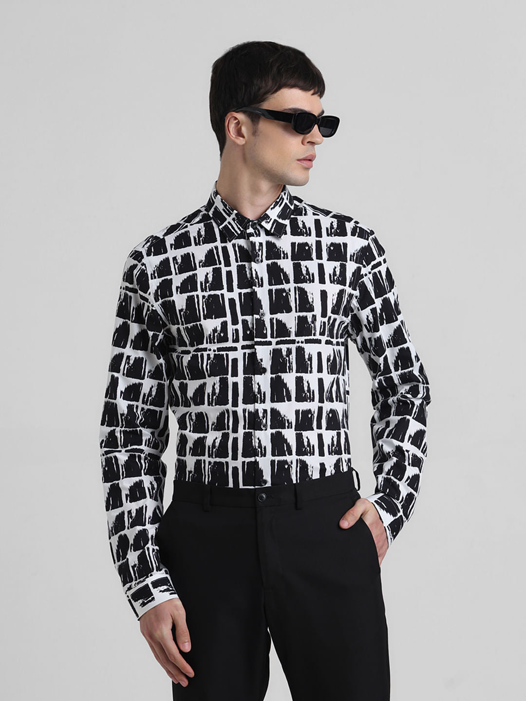 Black Check Print Full Sleeves Shirt