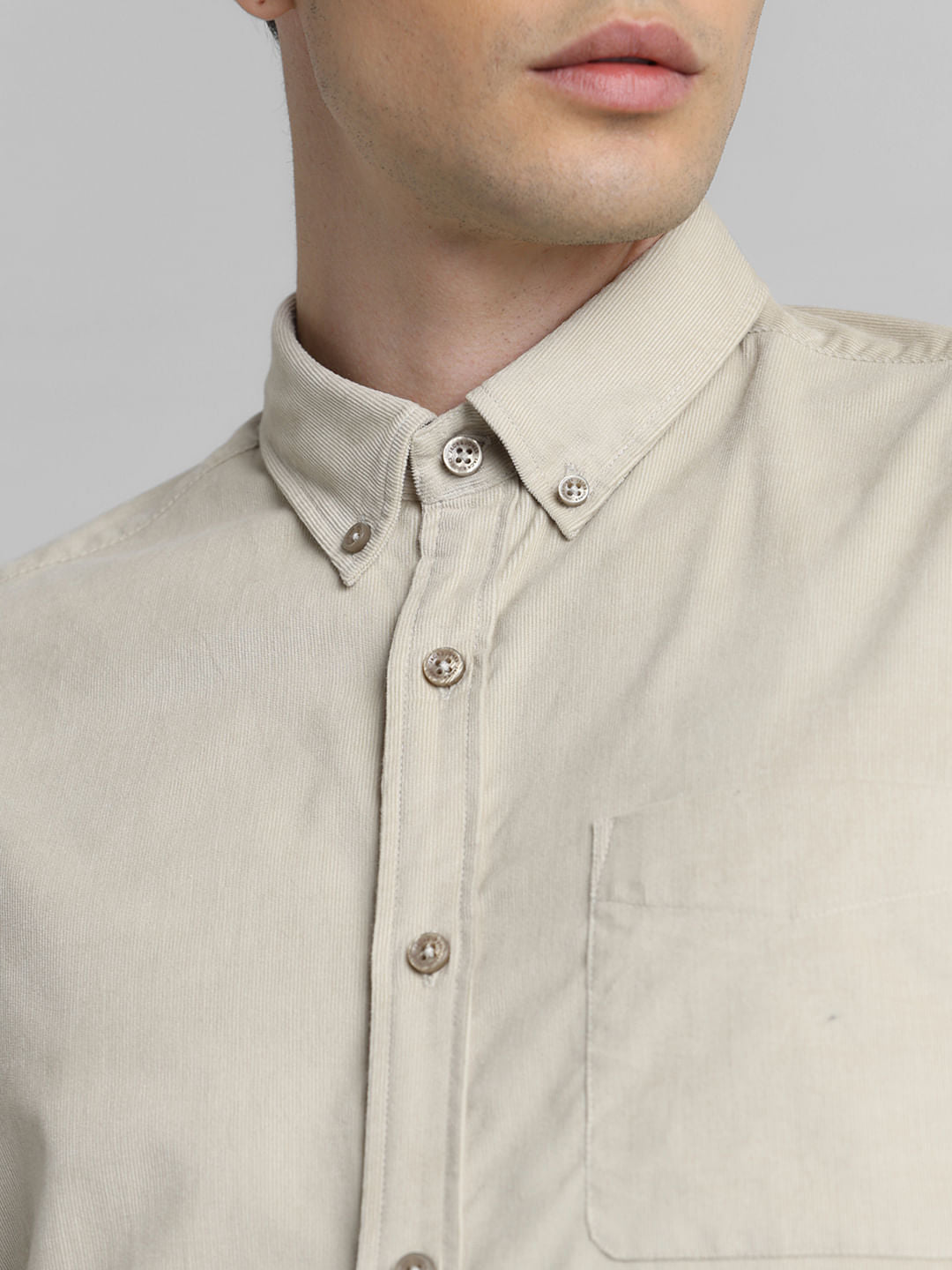 Beige Corduroy Full Sleeves Shirt