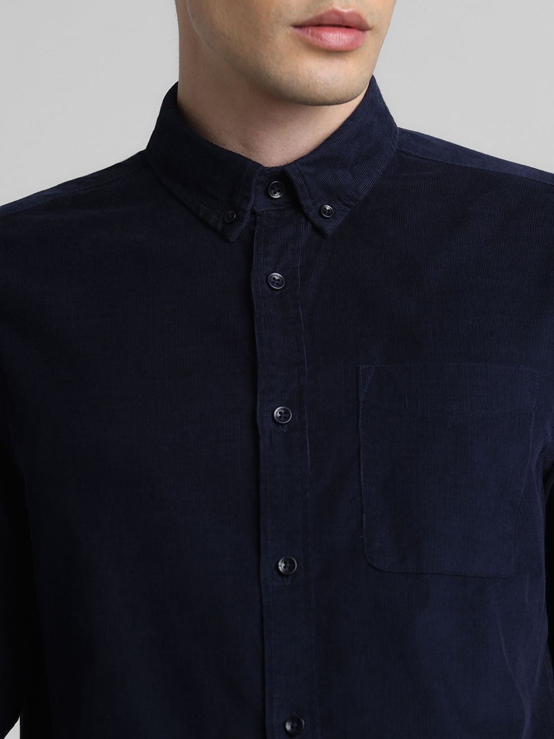 Navy Blue Corduroy Full Sleeves Shirt