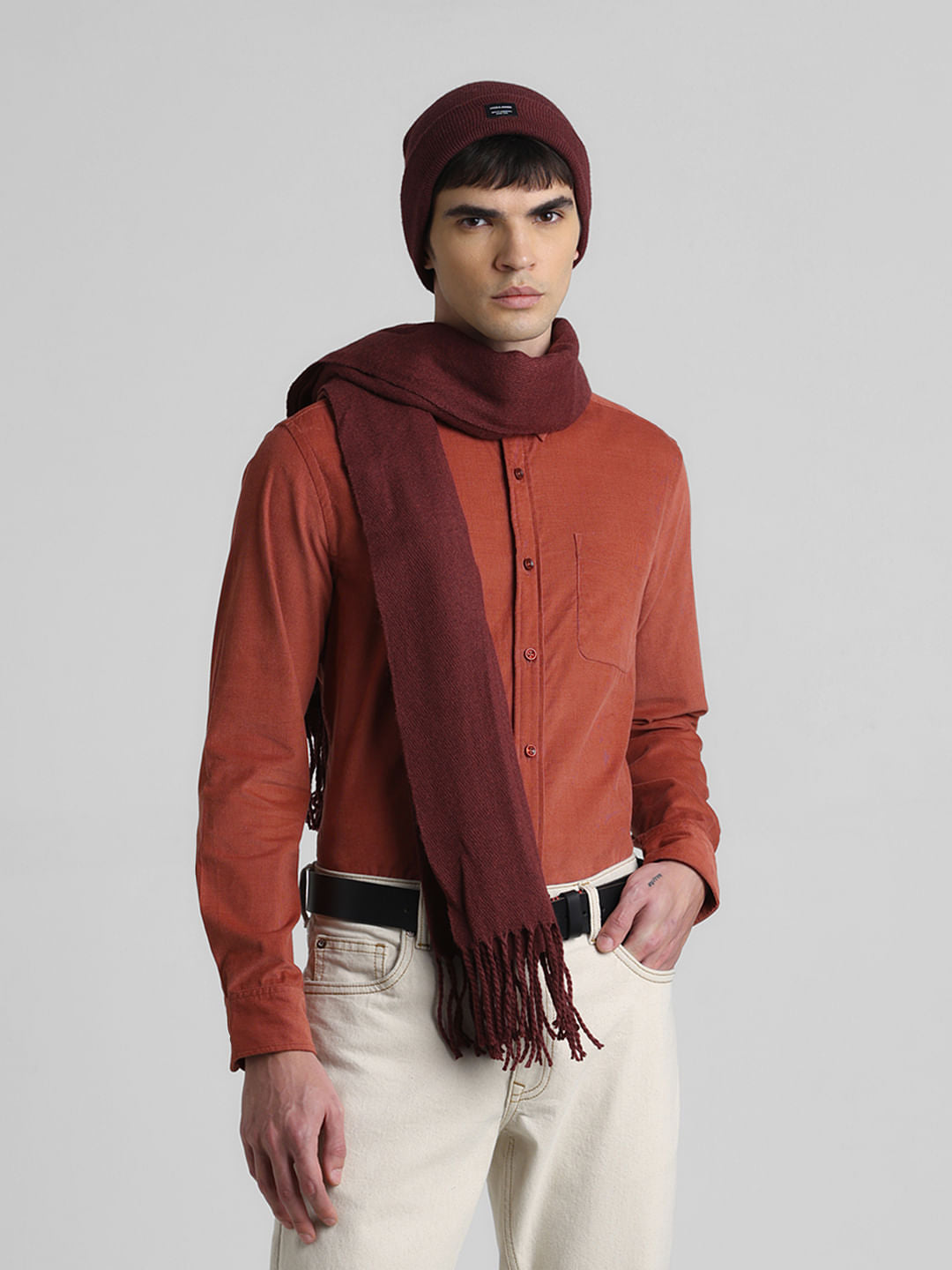 Red Corduroy Full Sleeves Shirt - S