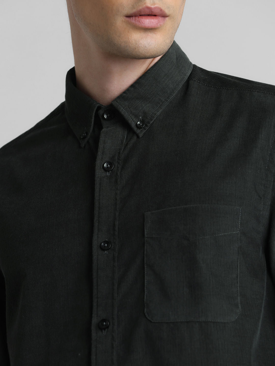 Dark Green Corduroy Full Sleeves Shirt