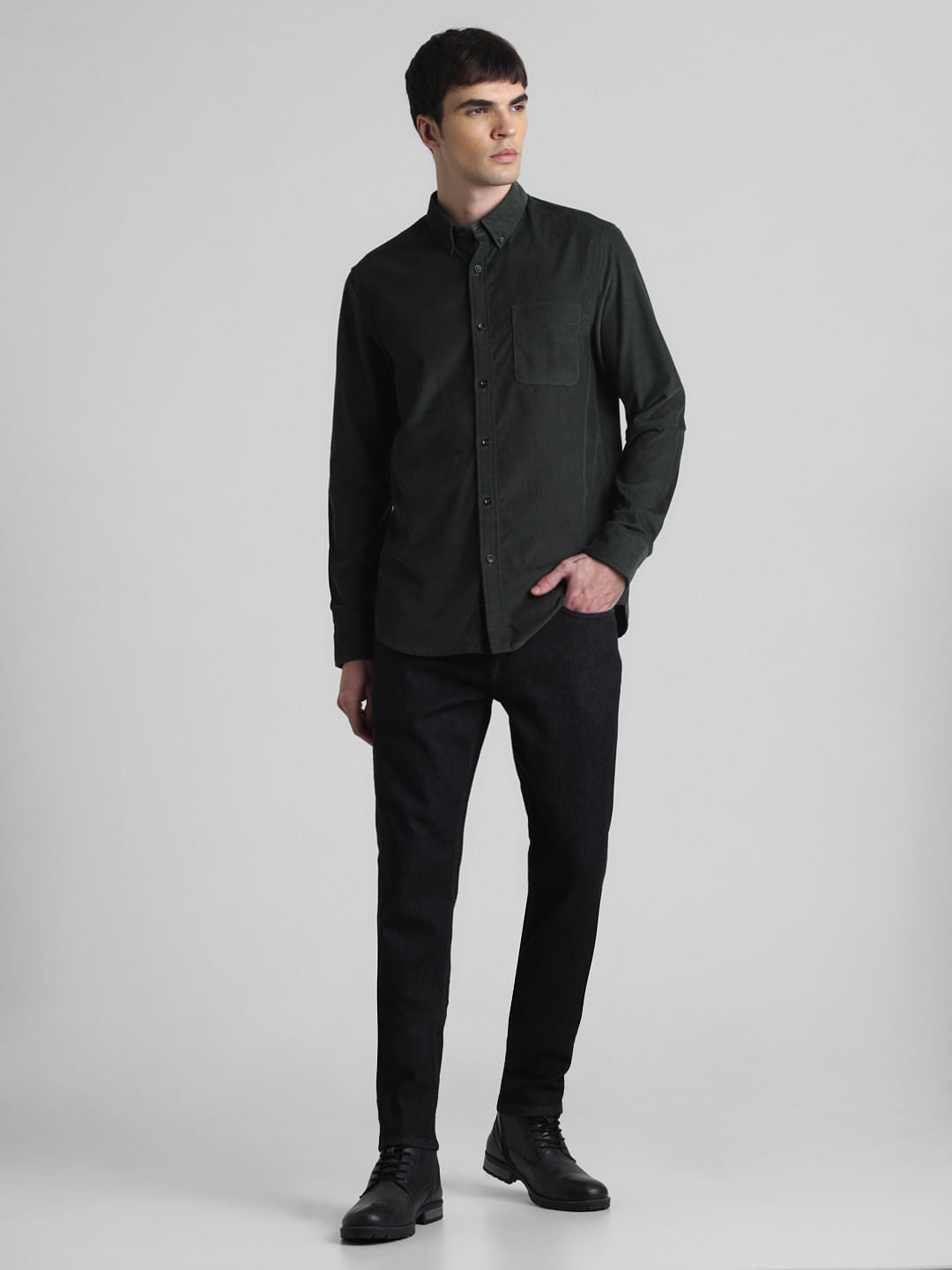 Dark Green Corduroy Full Sleeves Shirt