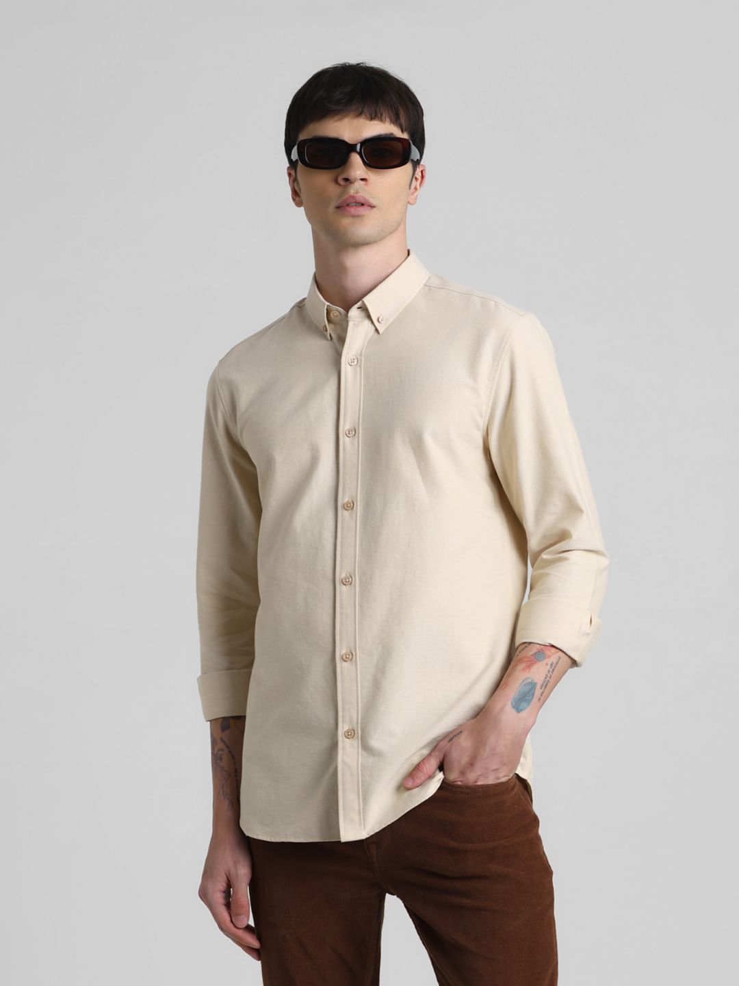 Light Brown Oxford Full Sleeves Shirt - S