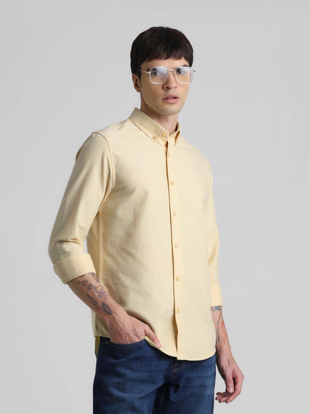 Yellow Oxford Full Sleeves Shirt - S