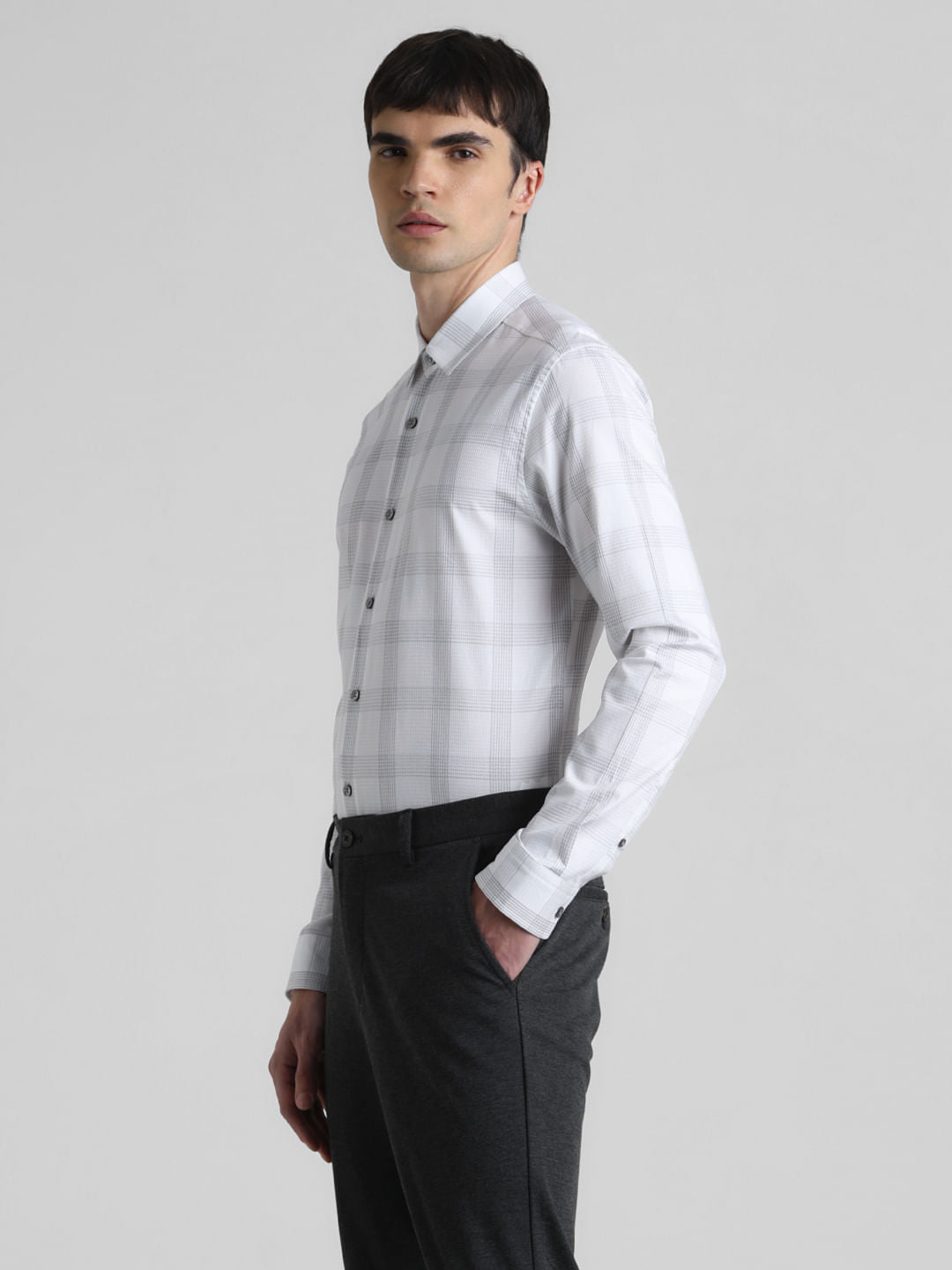 White Dobby Check Print Shirt