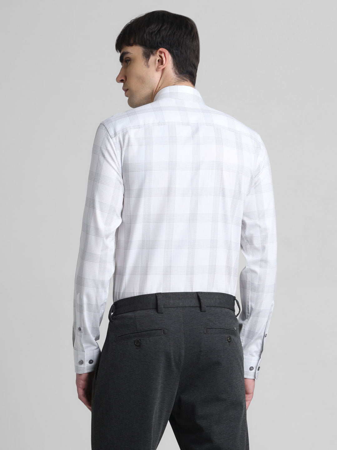 White Dobby Check Print Shirt