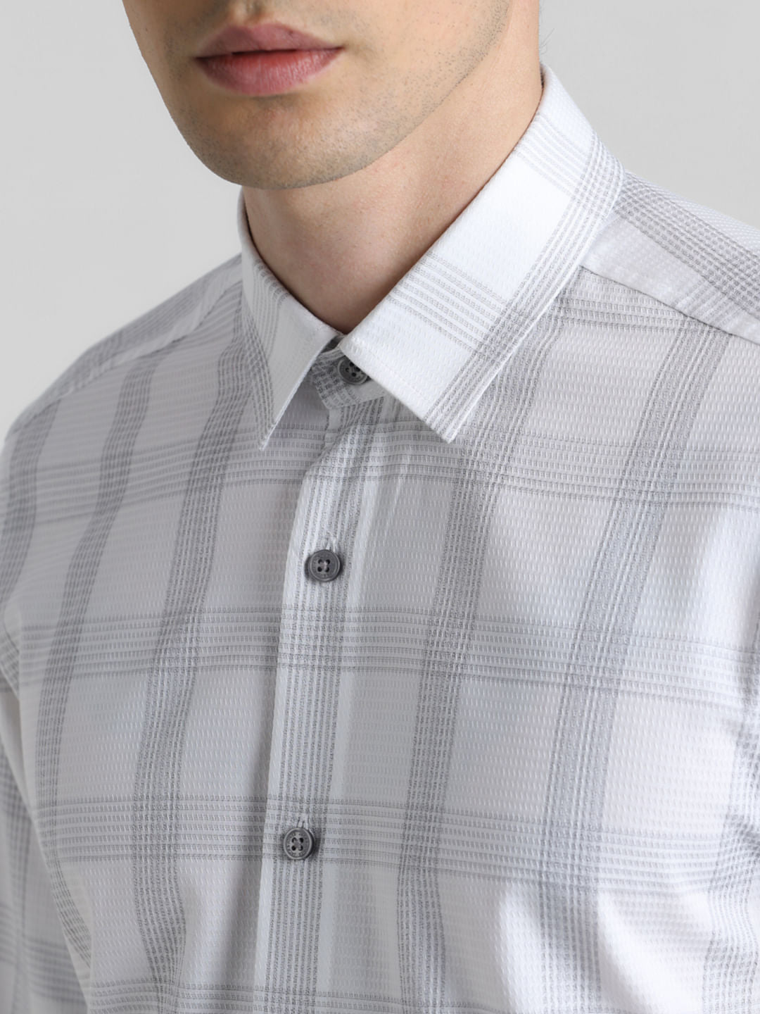White Dobby Check Print Shirt