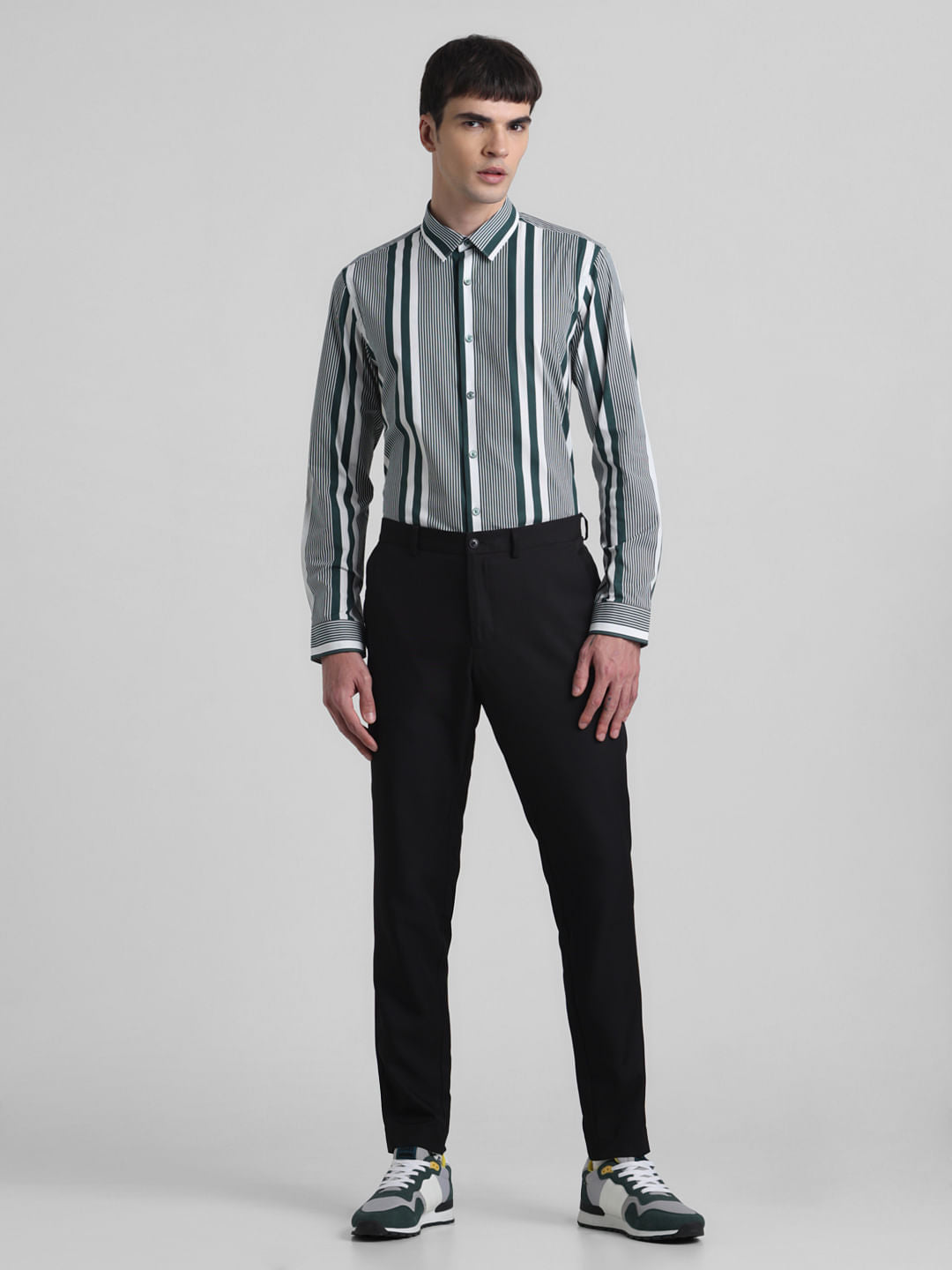 Green Striped Full Sleeves Shirt