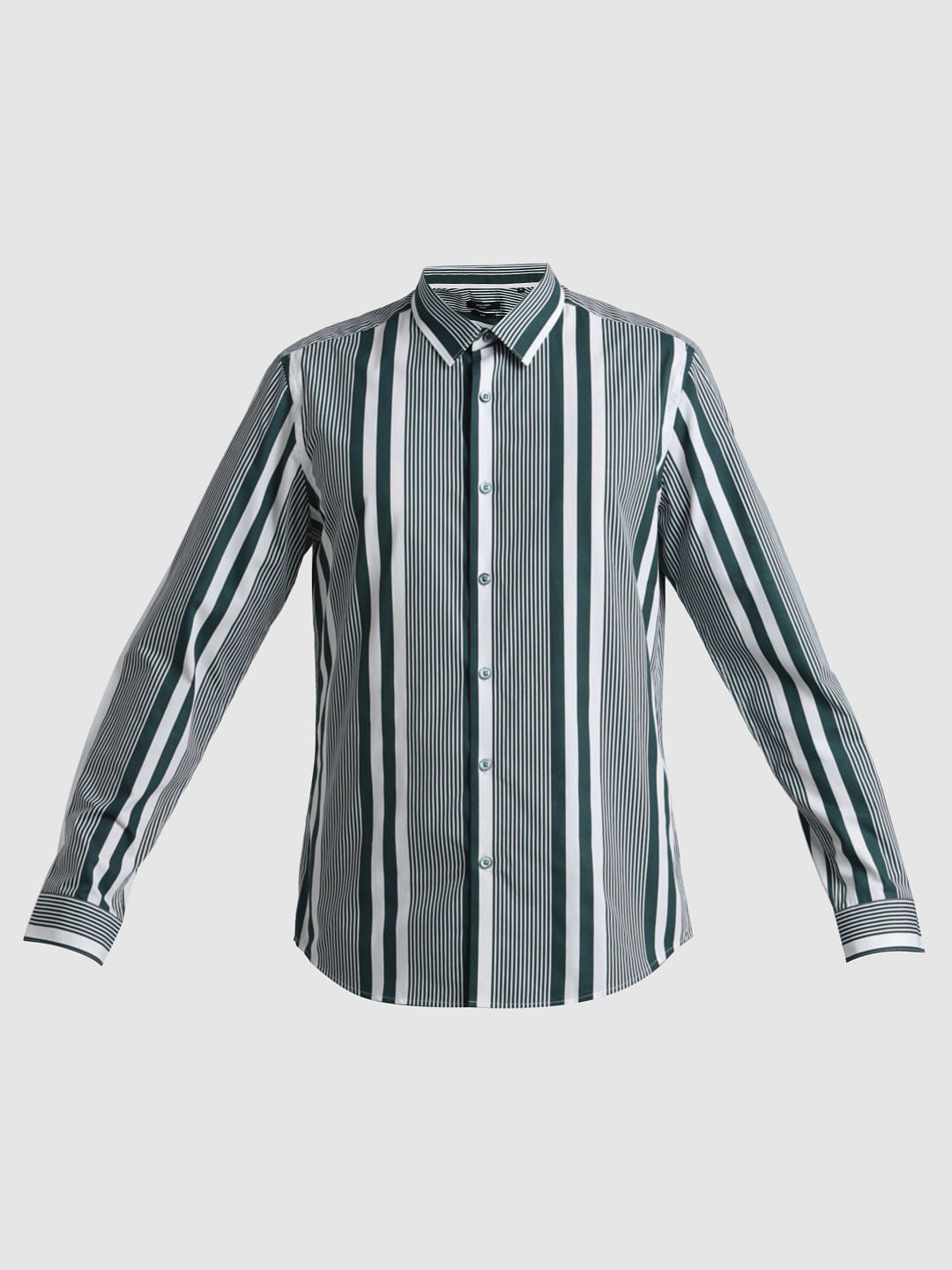 Green Striped Full Sleeves Shirt