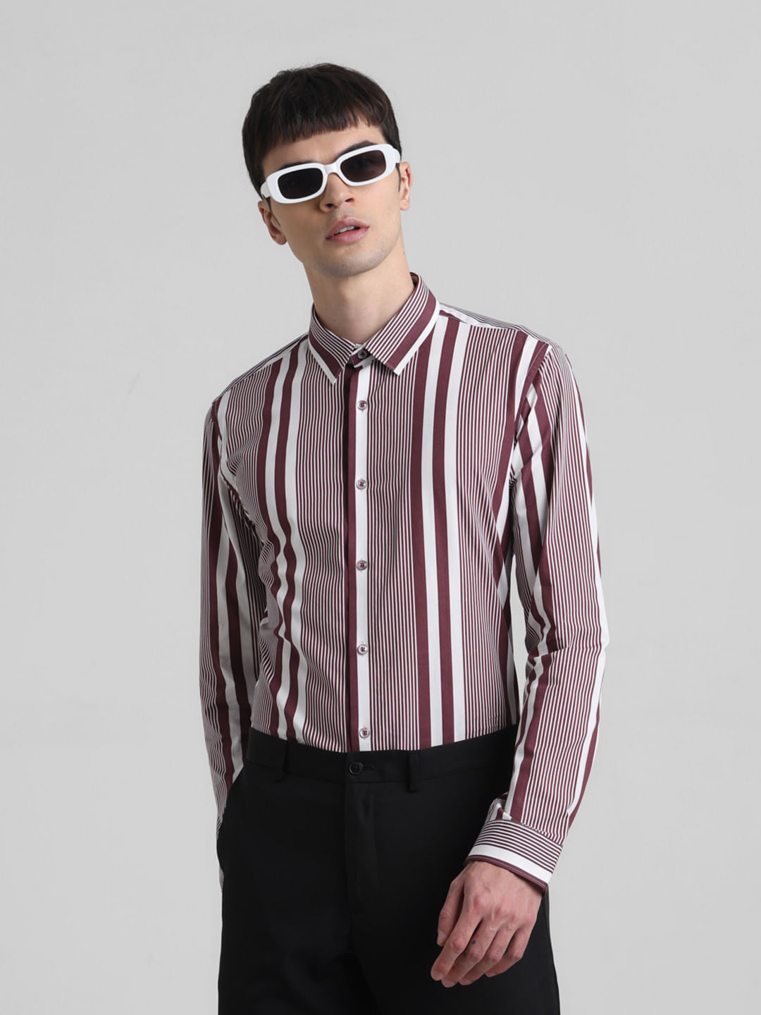 Red Striped Full Sleeves Shirt - S