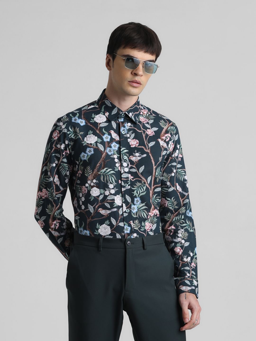 Green Floral Full Sleeves Shirt