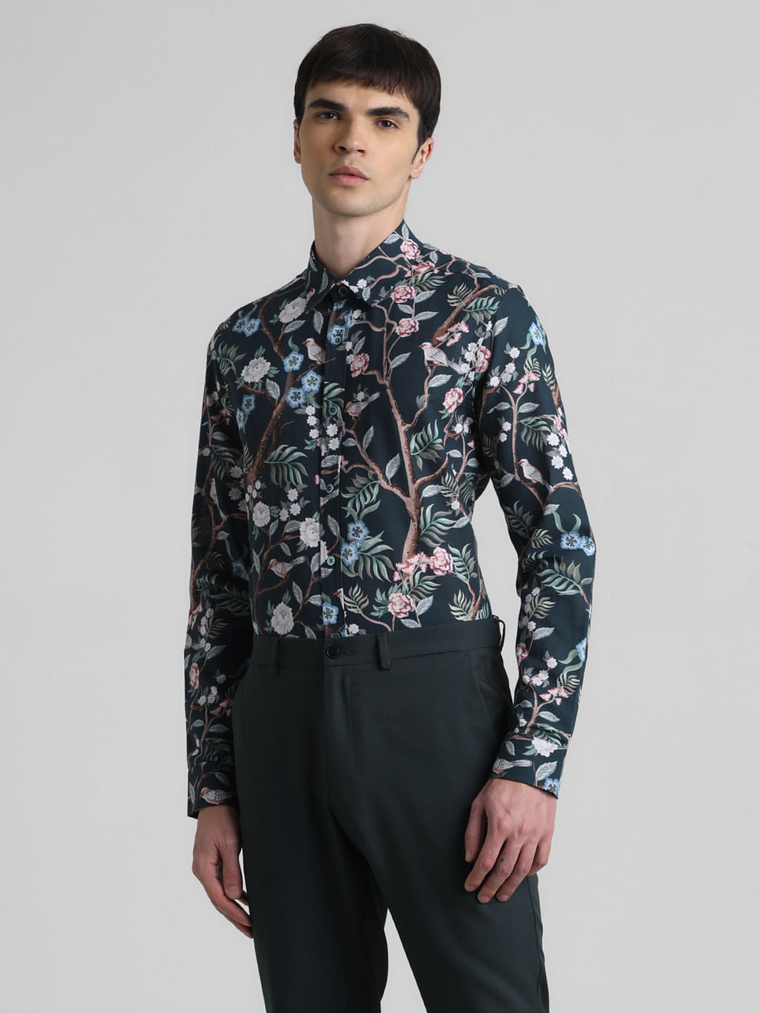 Green Floral Full Sleeves Shirt