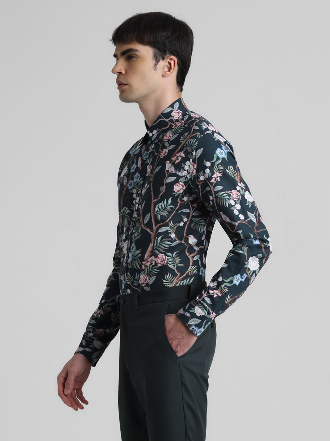 Green Floral Full Sleeves Shirt