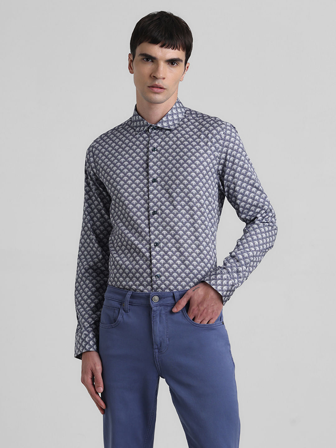 Blue Printed Full Sleeves Shirt