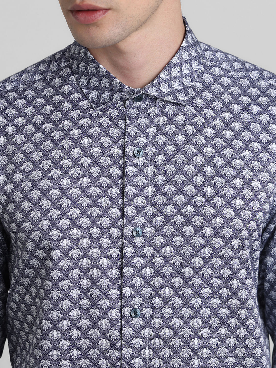 Blue Printed Full Sleeves Shirt