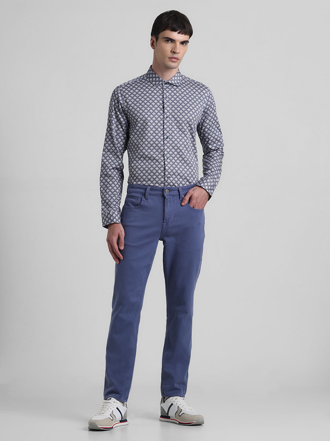 Blue Printed Full Sleeves Shirt