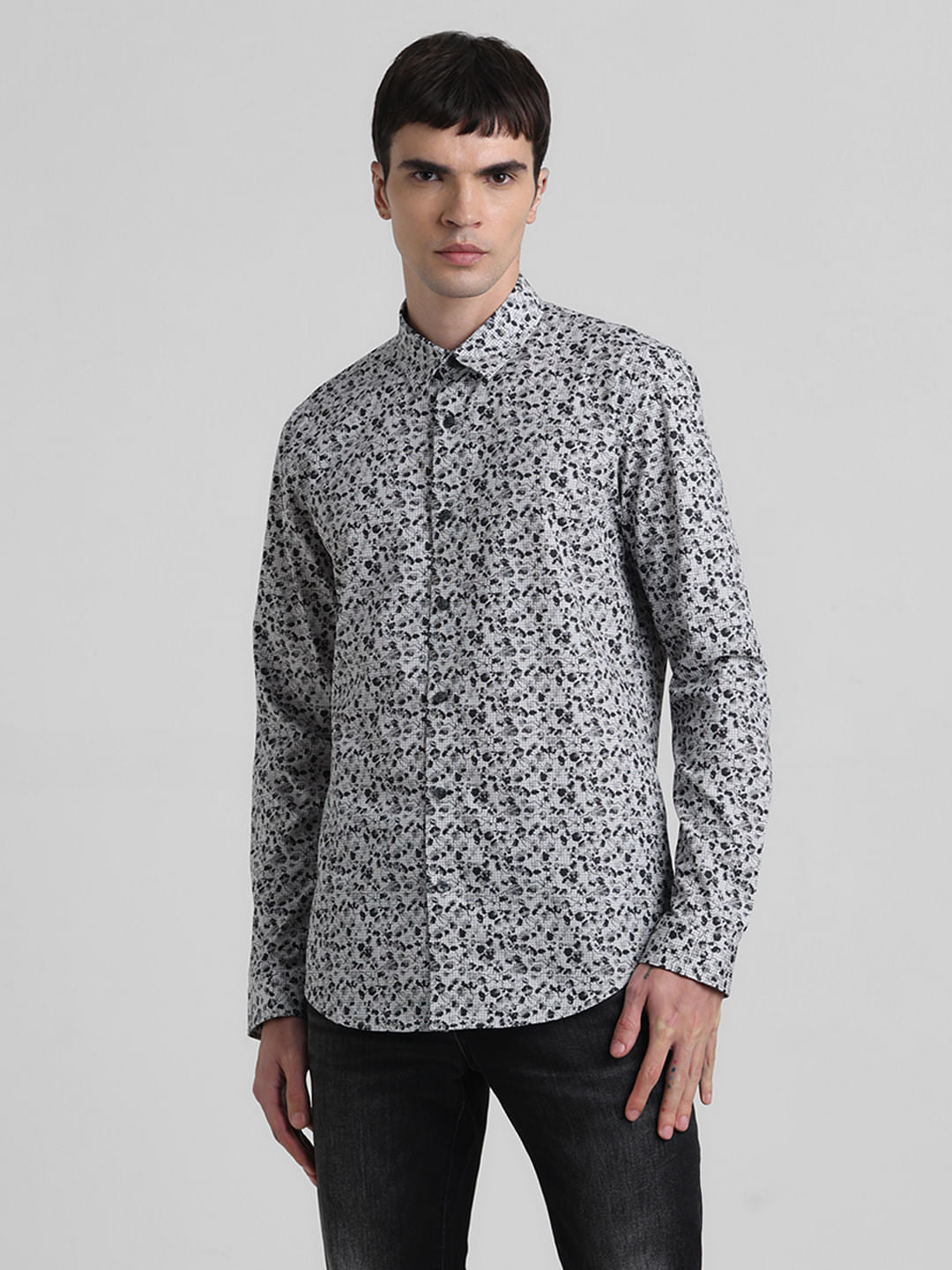 Black Floral Full Sleeves Shirt