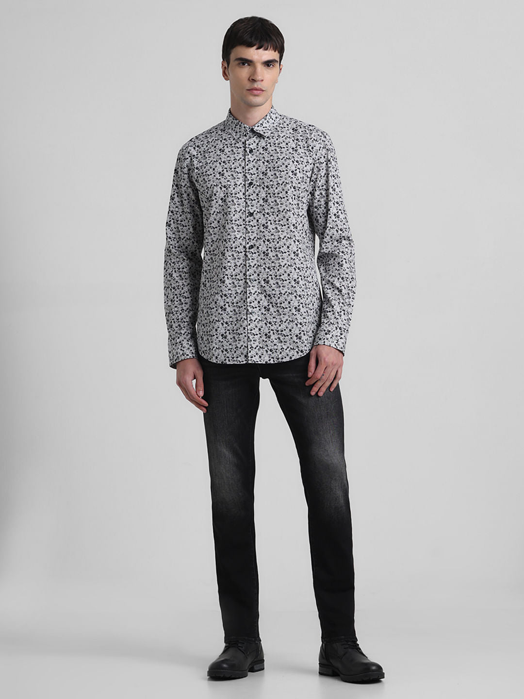 Black Floral Full Sleeves Shirt