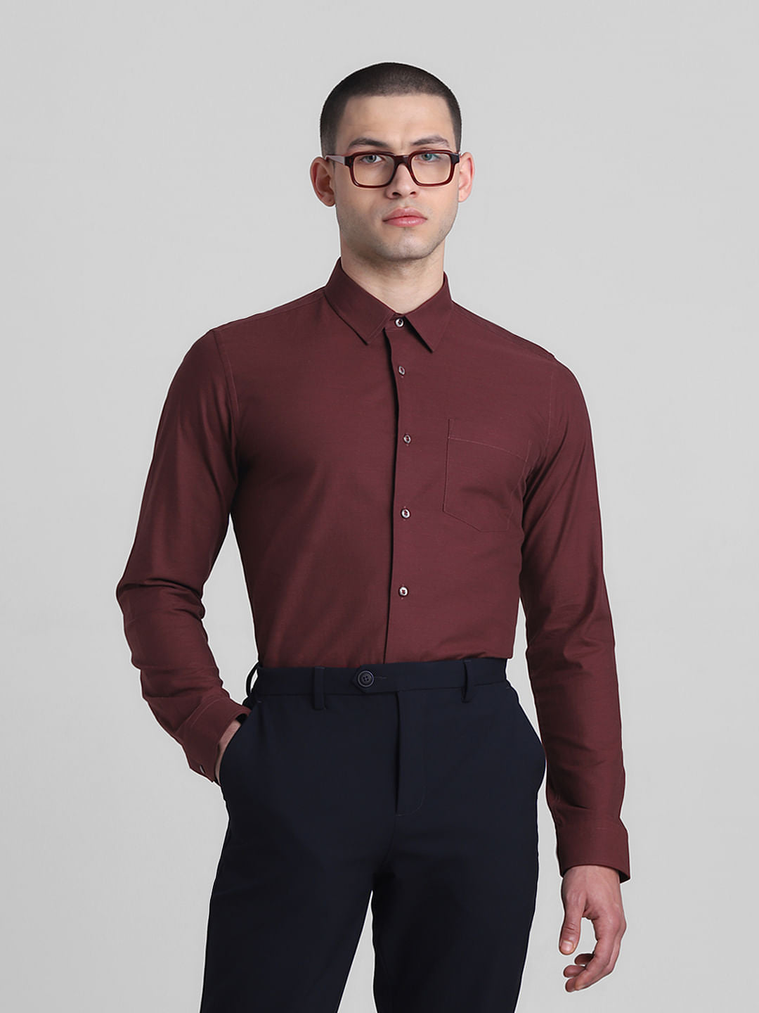 Maroon Cotton Full Sleeves Shirt - S