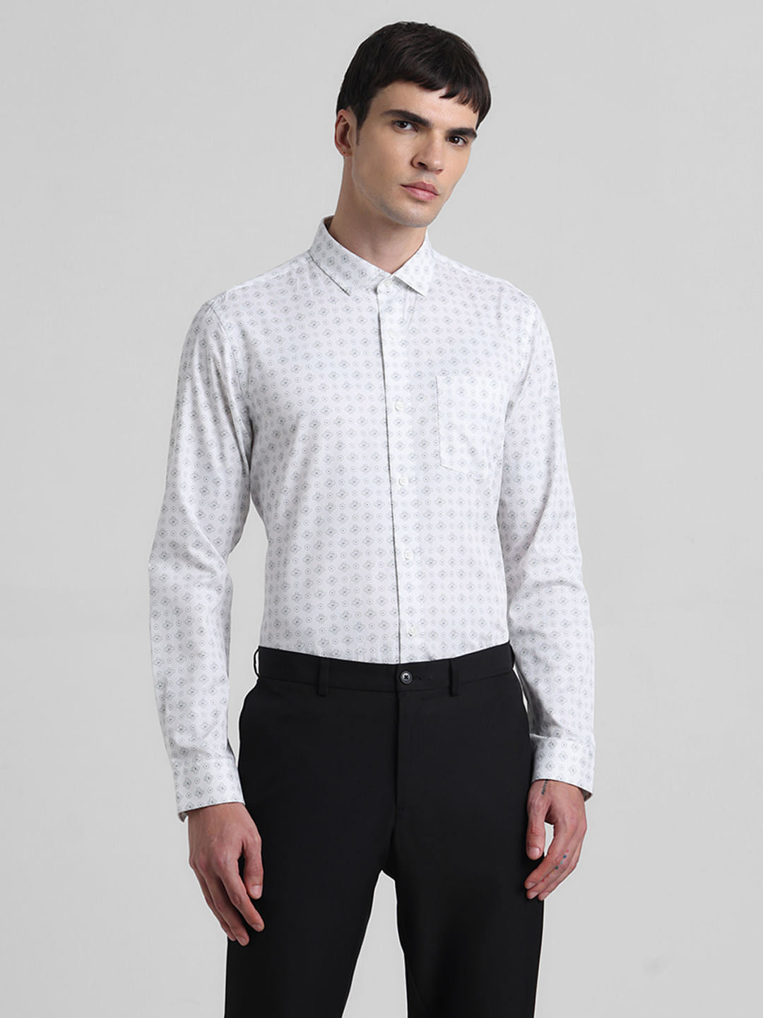 White Printed Full Sleeves Shirt